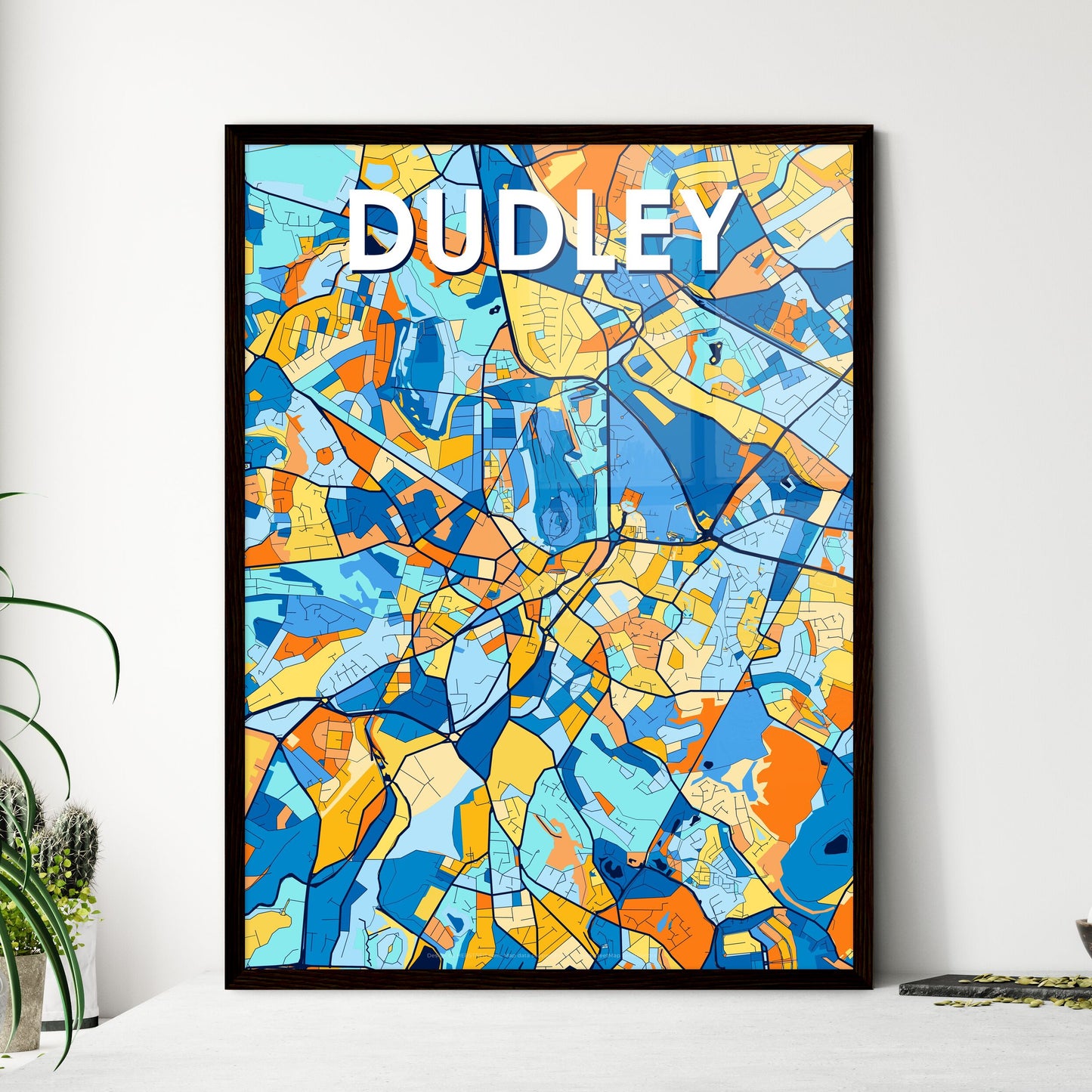 DUDLEY ENGLAND Vibrant Colorful Art Map Poster Blue Orange