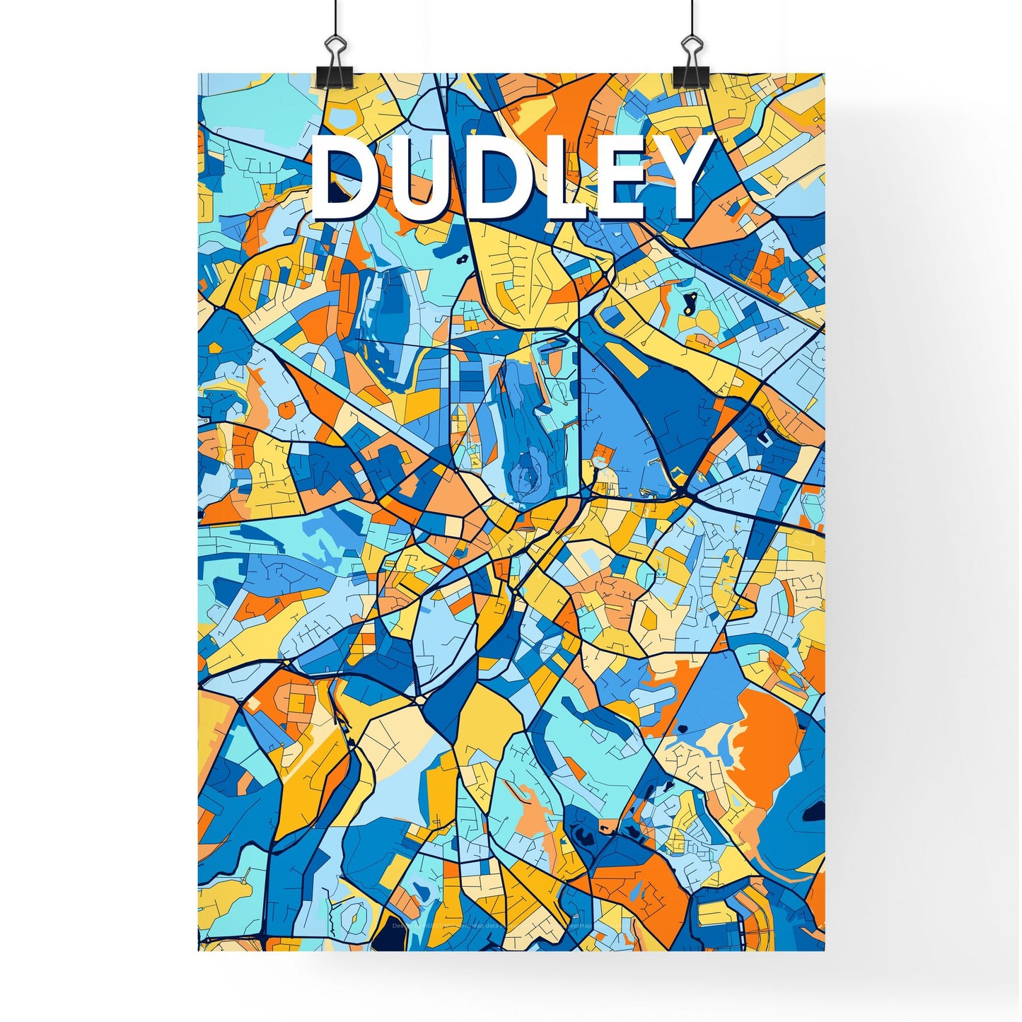 DUDLEY ENGLAND Vibrant Colorful Art Map Poster Blue Orange