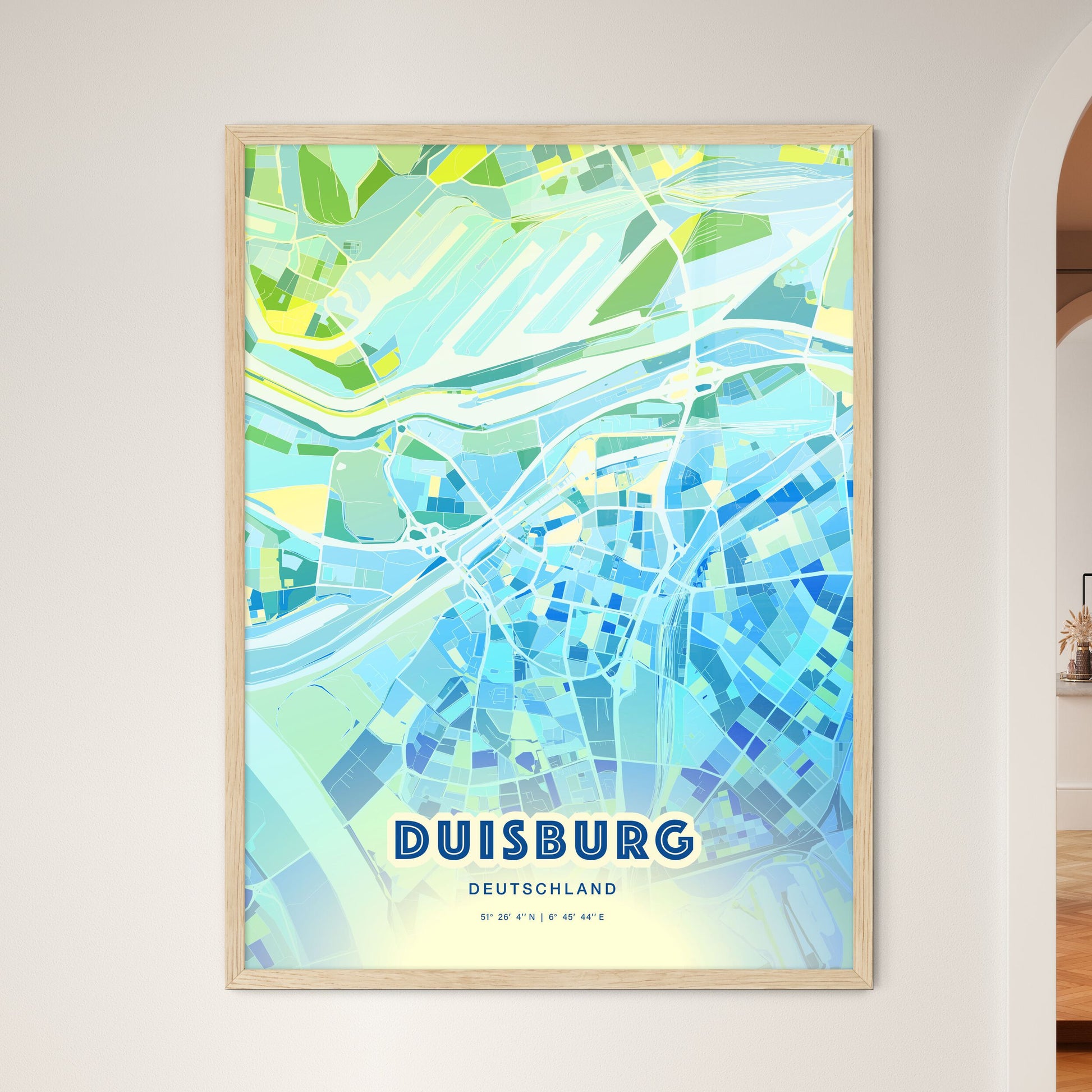 Colorful Duisburg Germany Fine Art Map Cool Blue