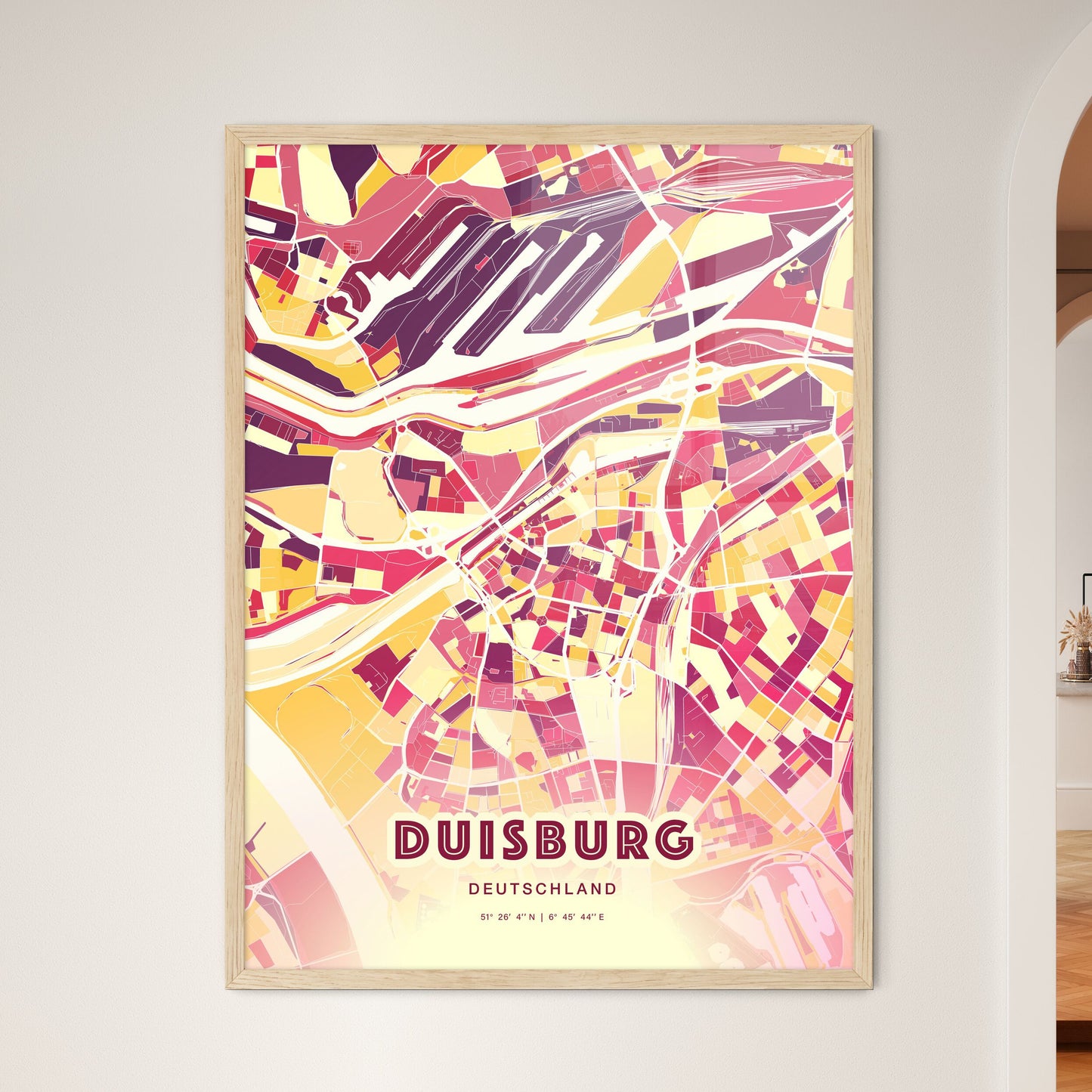 Colorful Duisburg Germany Fine Art Map Hot Red