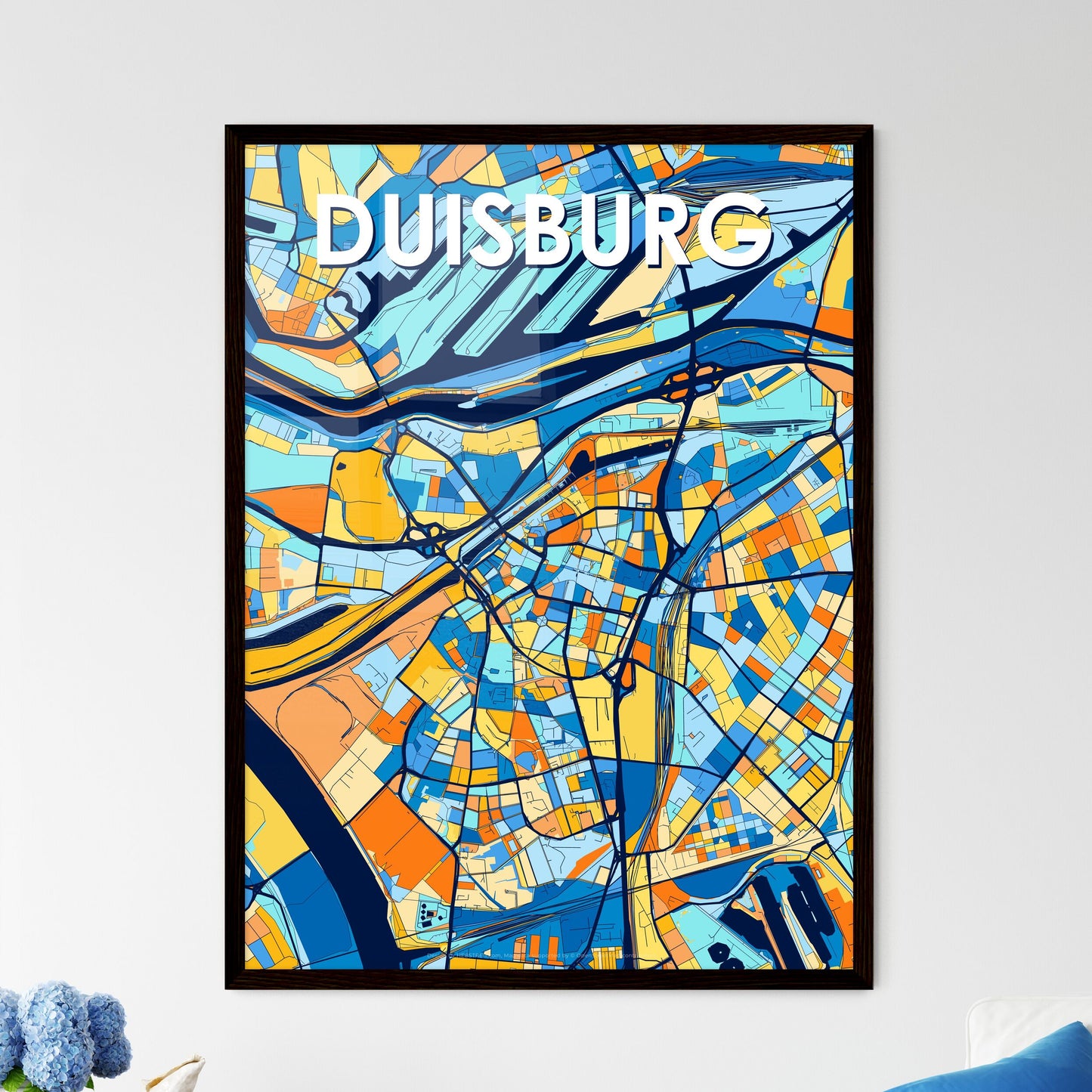 DUISBURG GERMANY Vibrant Colorful Art Map Poster Blue Orange