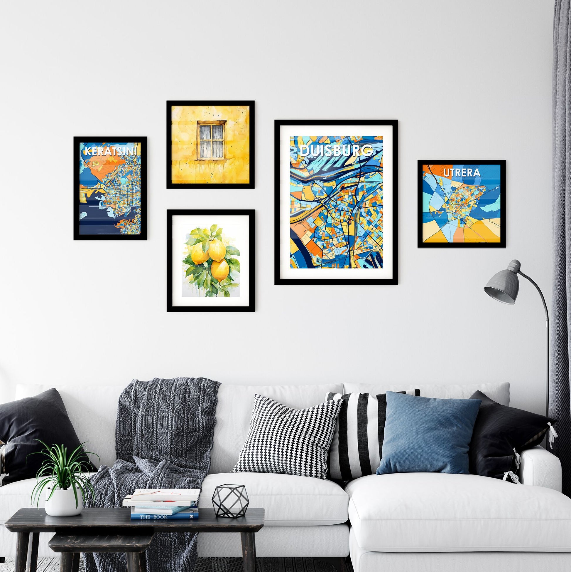 DUISBURG GERMANY Vibrant Colorful Art Map Poster Blue Orange