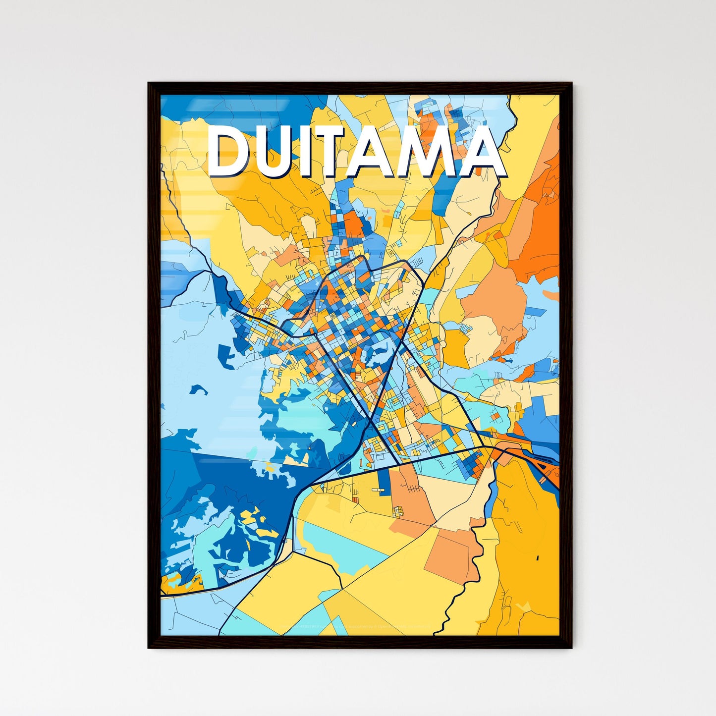 DUITAMA COLOMBIA Vibrant Colorful Art Map Poster Blue Orange