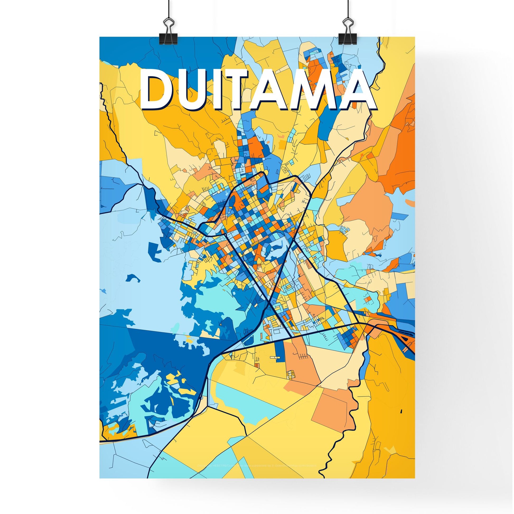 DUITAMA COLOMBIA Vibrant Colorful Art Map Poster Blue Orange