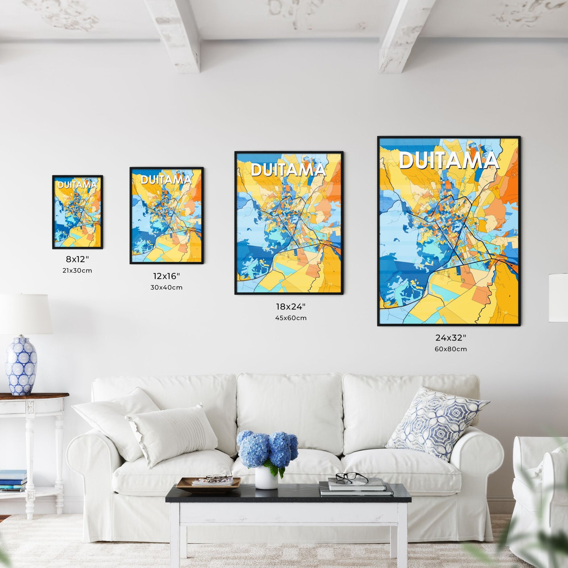 DUITAMA COLOMBIA Vibrant Colorful Art Map Poster Blue Orange