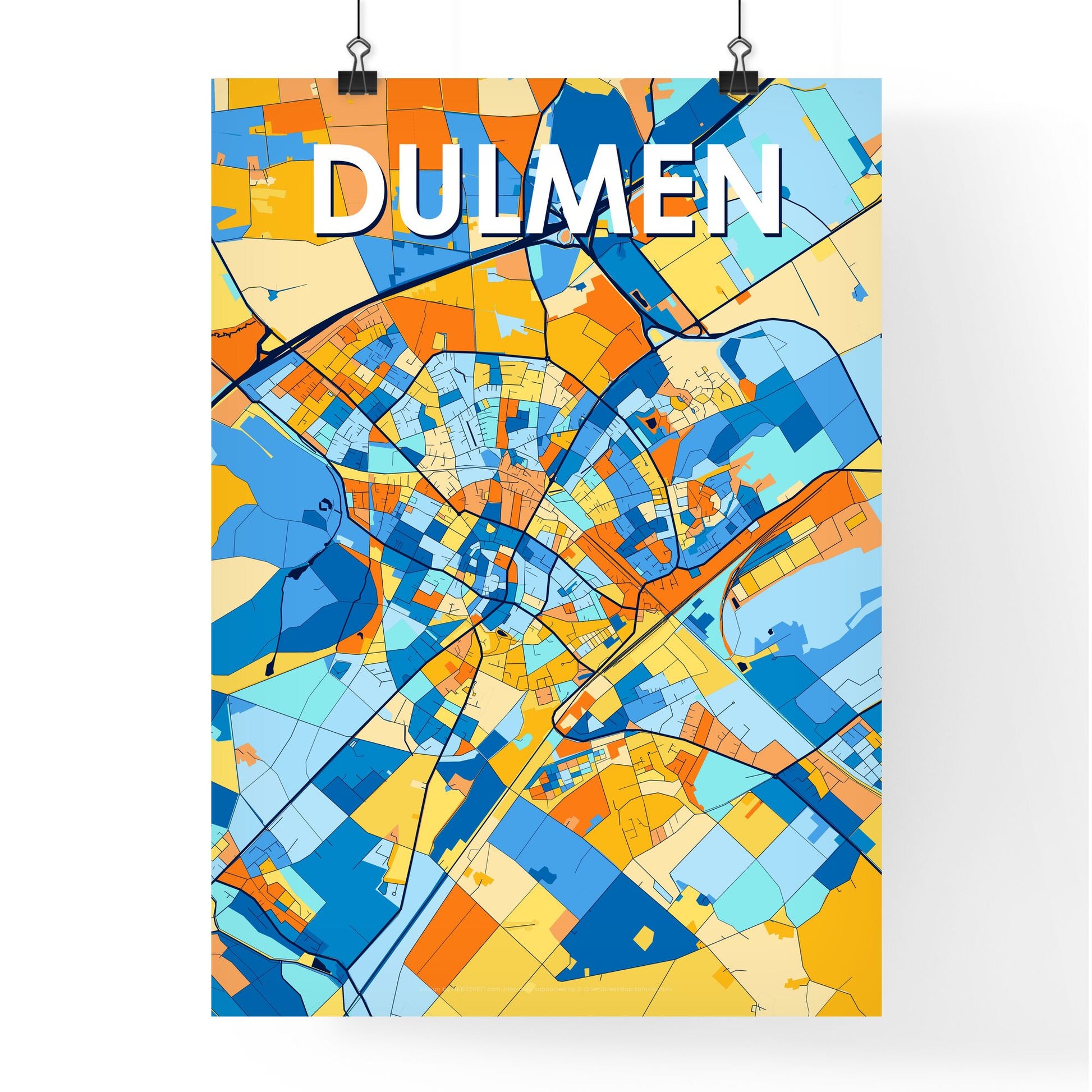 DULMEN GERMANY Vibrant Colorful Art Map Poster Blue Orange