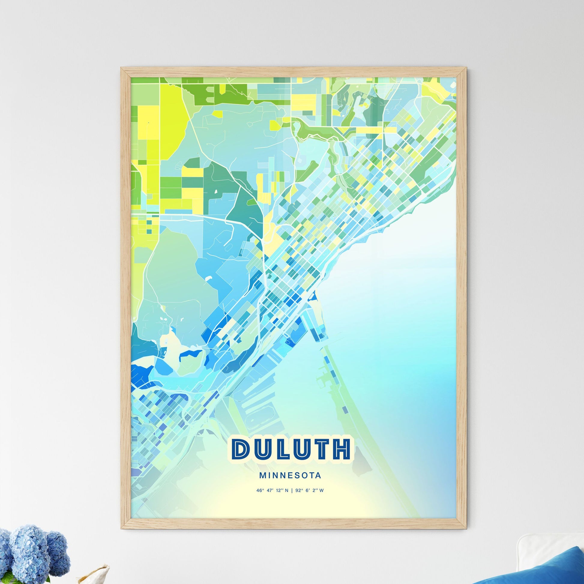 Colorful Duluth Minnesota Fine Art Map Cool Blue