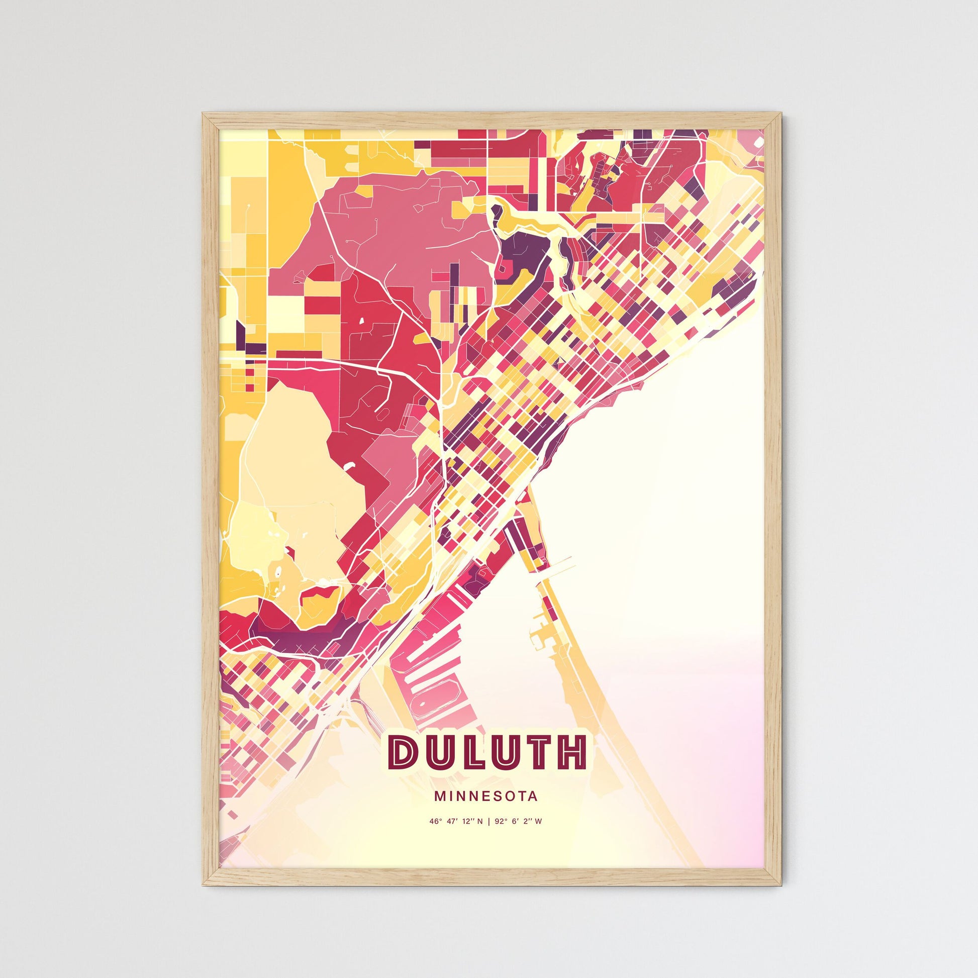 Colorful Duluth Minnesota Fine Art Map Hot Red