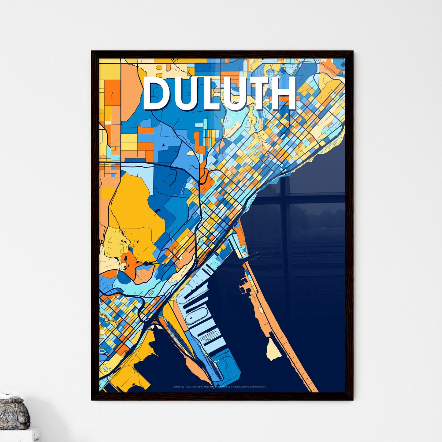 DULUTH MINNESOTA Vibrant Colorful Art Map Poster Blue Orange