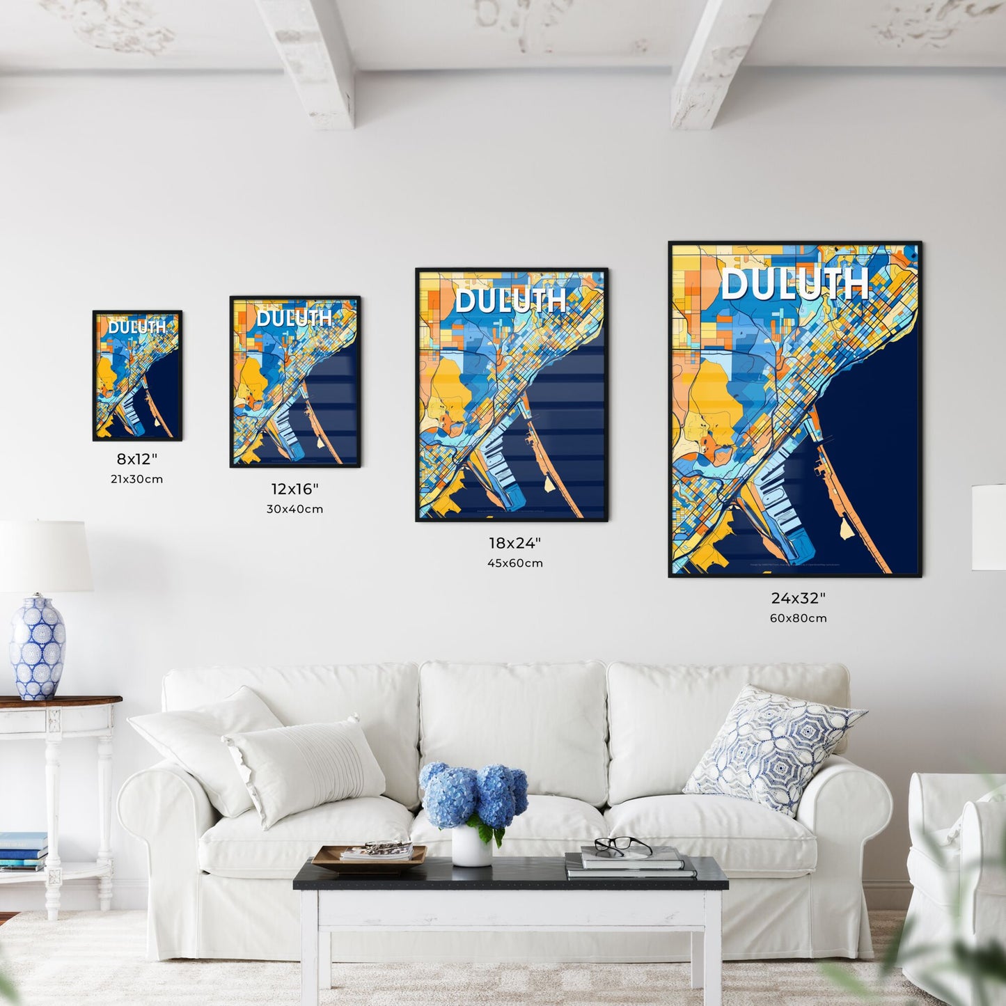 DULUTH MINNESOTA Vibrant Colorful Art Map Poster Blue Orange