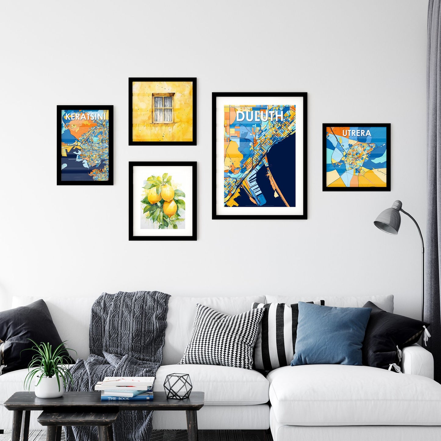 DULUTH MINNESOTA Vibrant Colorful Art Map Poster Blue Orange