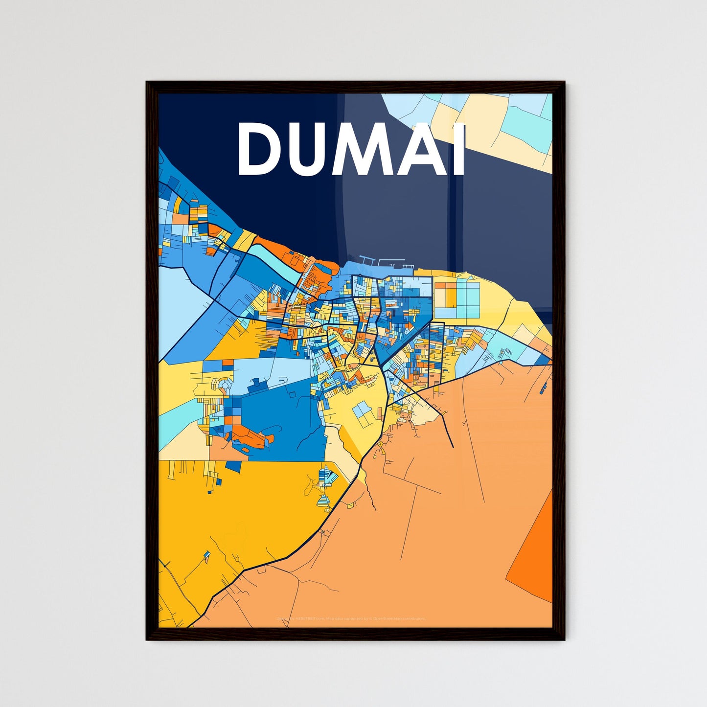 DUMAI INDONESIA Vibrant Colorful Art Map Poster Blue Orange