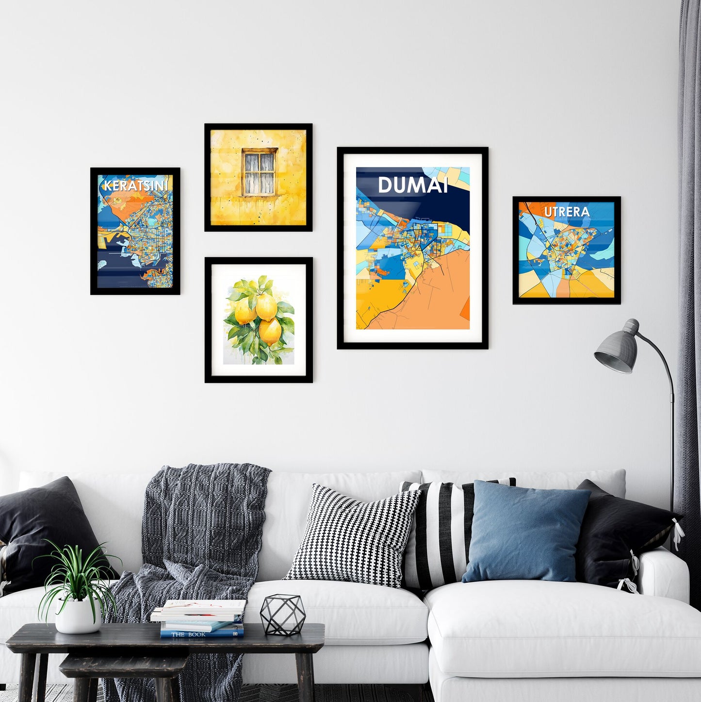 DUMAI INDONESIA Vibrant Colorful Art Map Poster Blue Orange