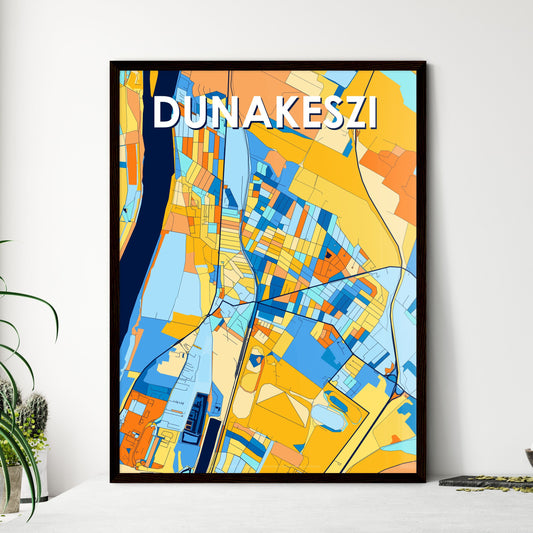 DUNAKESZI HUNGARY Vibrant Colorful Art Map Poster Blue Orange