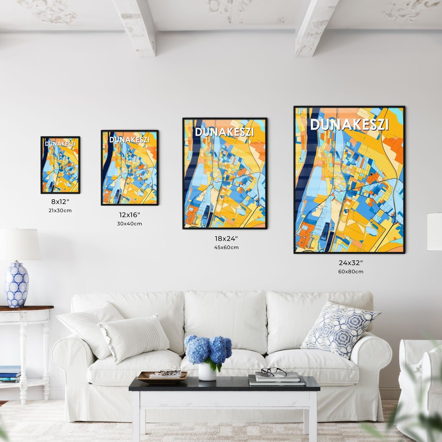 DUNAKESZI HUNGARY Vibrant Colorful Art Map Poster Blue Orange