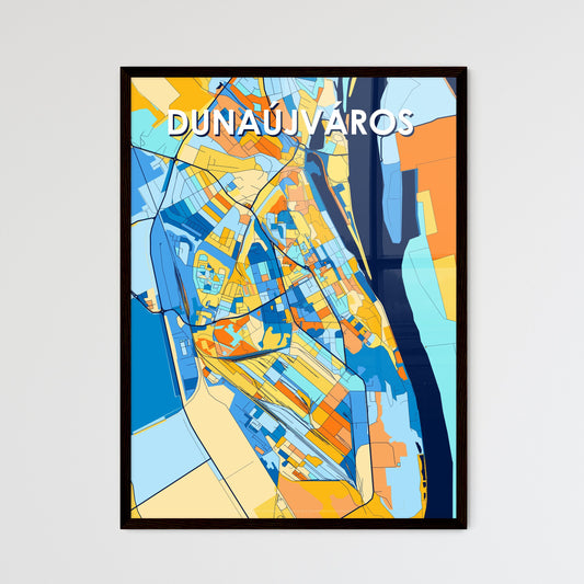 DUNAÚJVÁROS HUNGARY Vibrant Colorful Art Map Poster Blue Orange