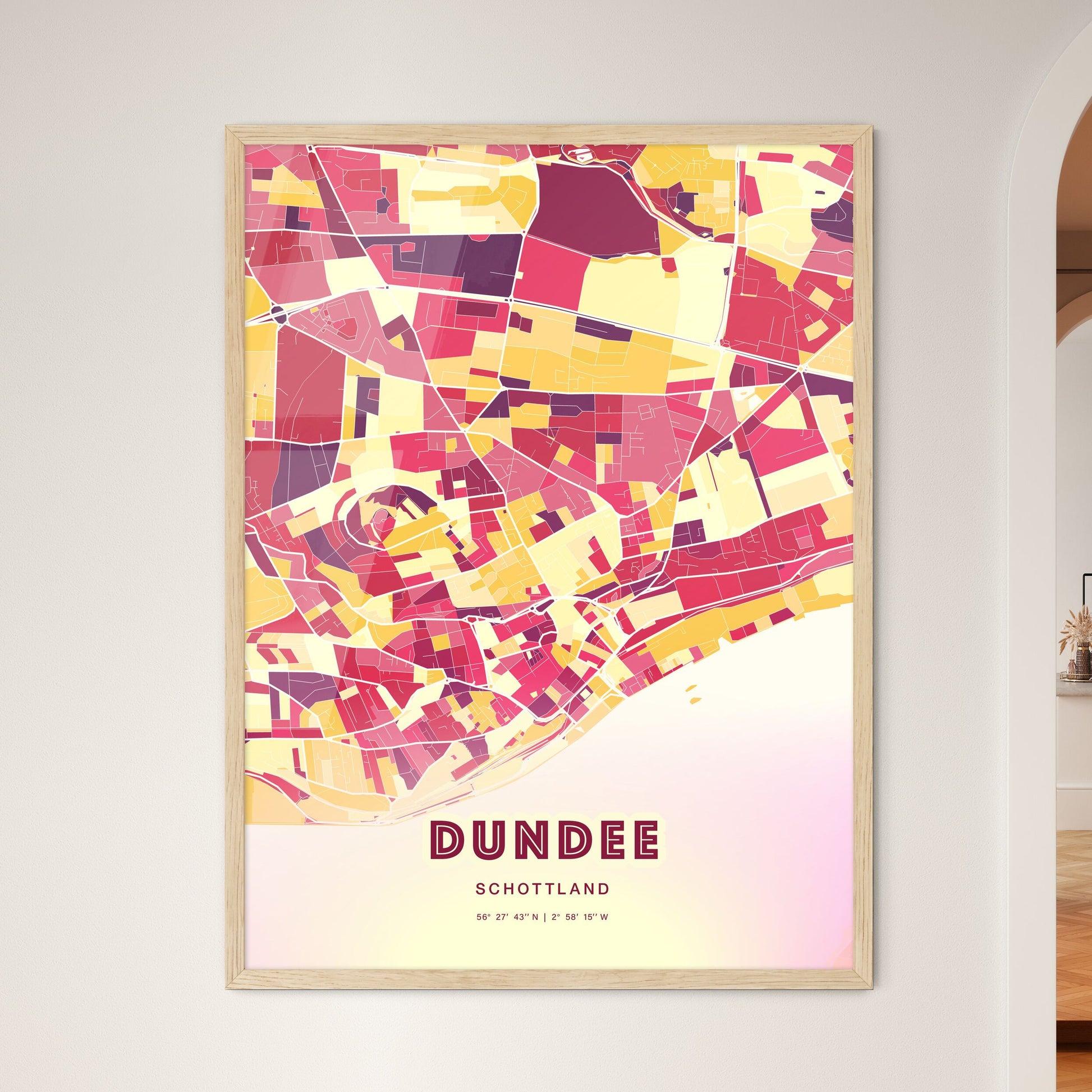 Colorful Dundee Scotland Fine Art Map Hot Red