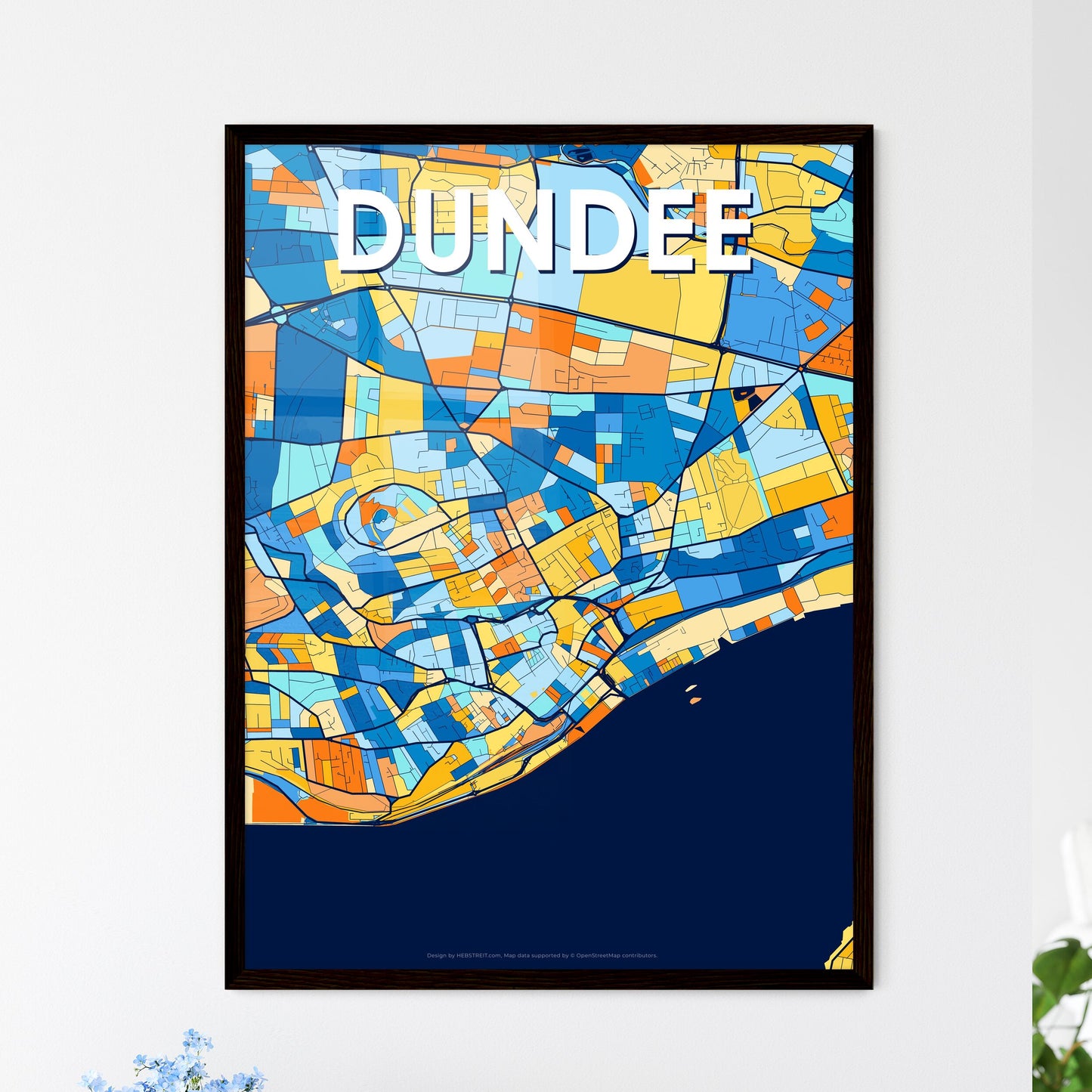 DUNDEE SCOTLAND Vibrant Colorful Art Map Poster Blue Orange