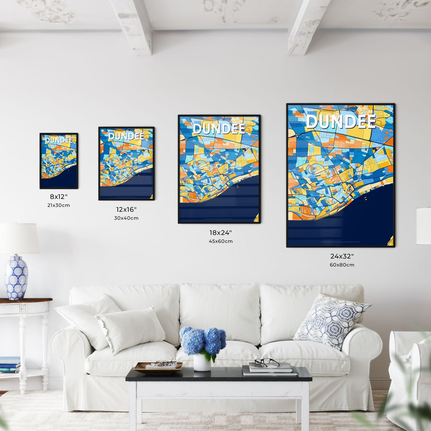 DUNDEE SCOTLAND Vibrant Colorful Art Map Poster Blue Orange