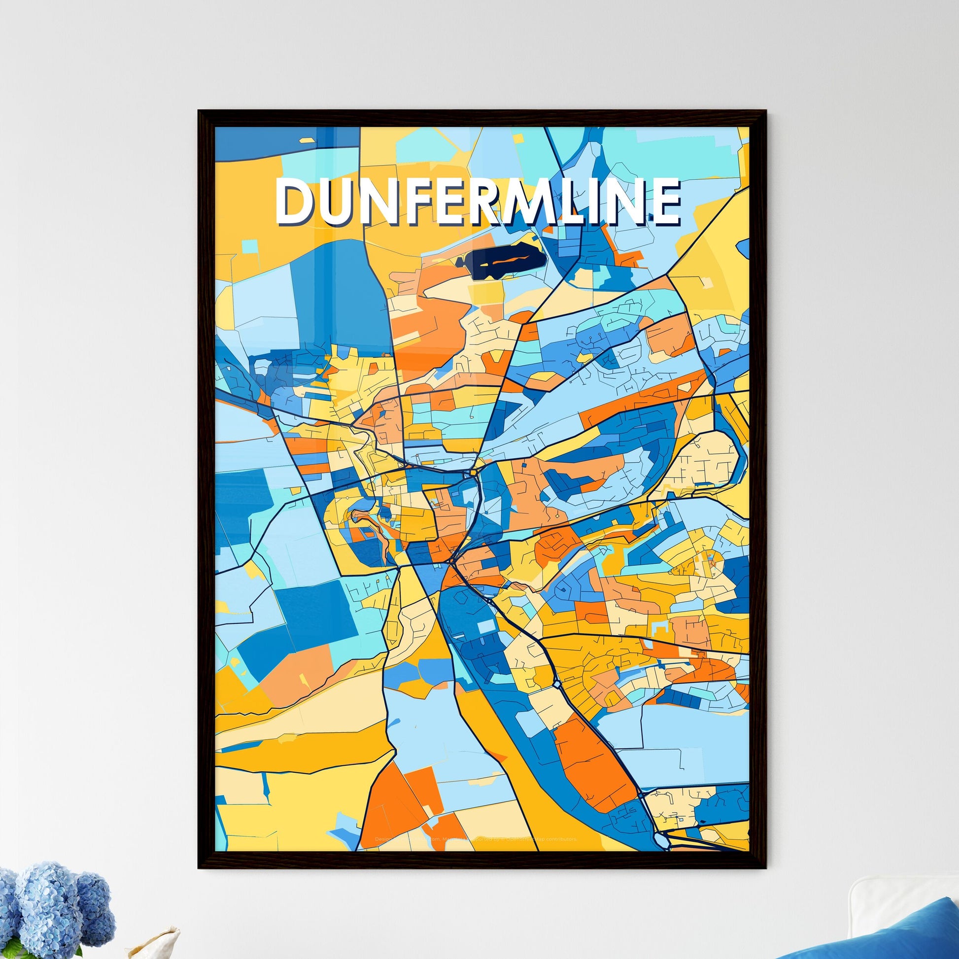 DUNFERMLINE SCOTLAND Vibrant Colorful Art Map Poster Blue Orange