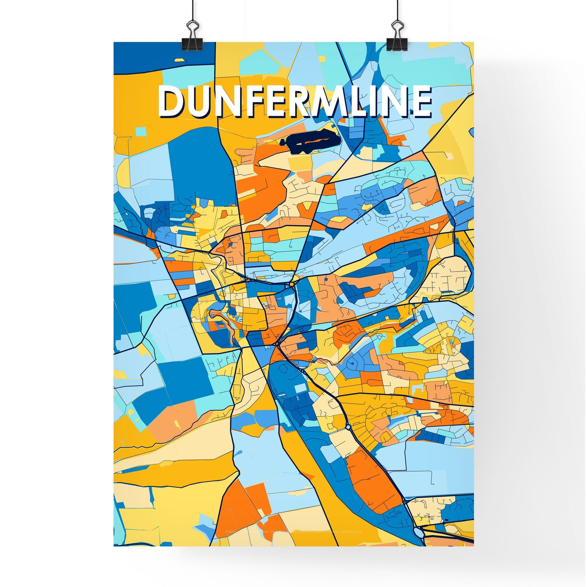 DUNFERMLINE SCOTLAND Vibrant Colorful Art Map Poster Blue Orange