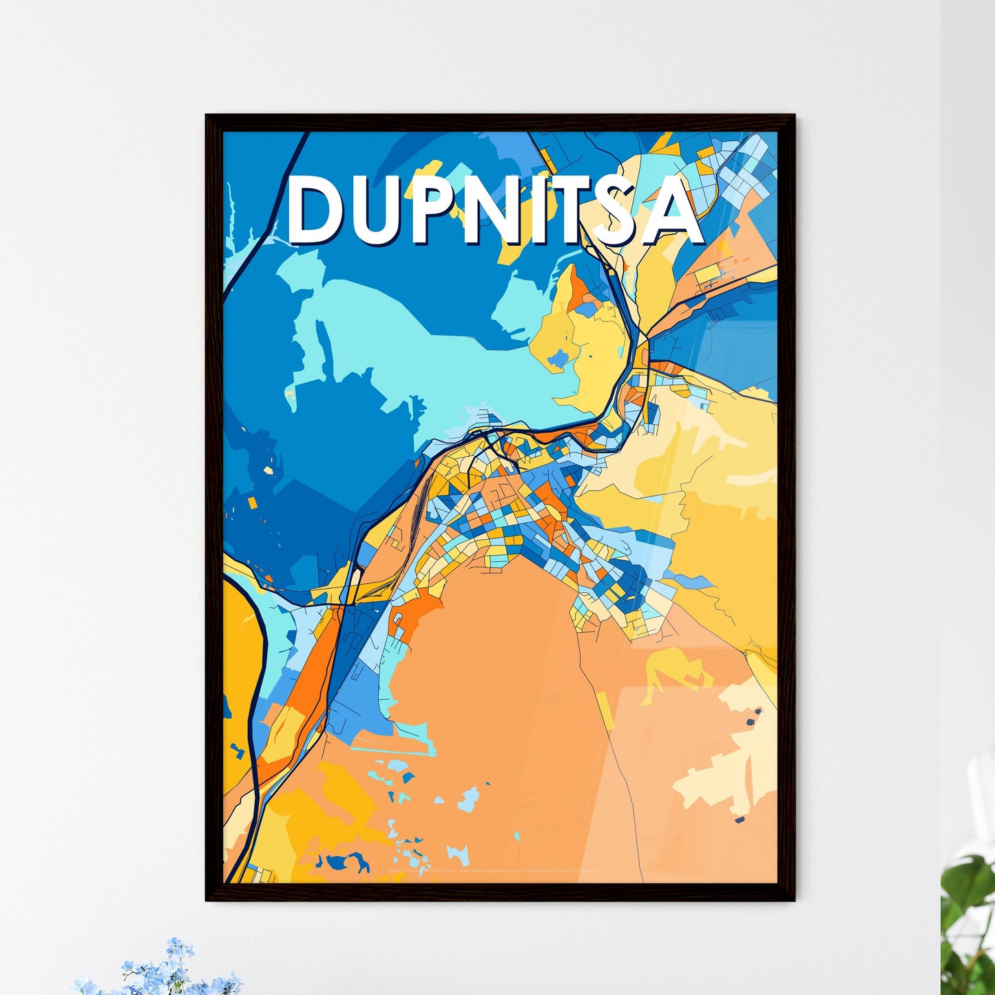 DUPNITSA BULGARIA Vibrant Colorful Art Map Poster Blue Orange