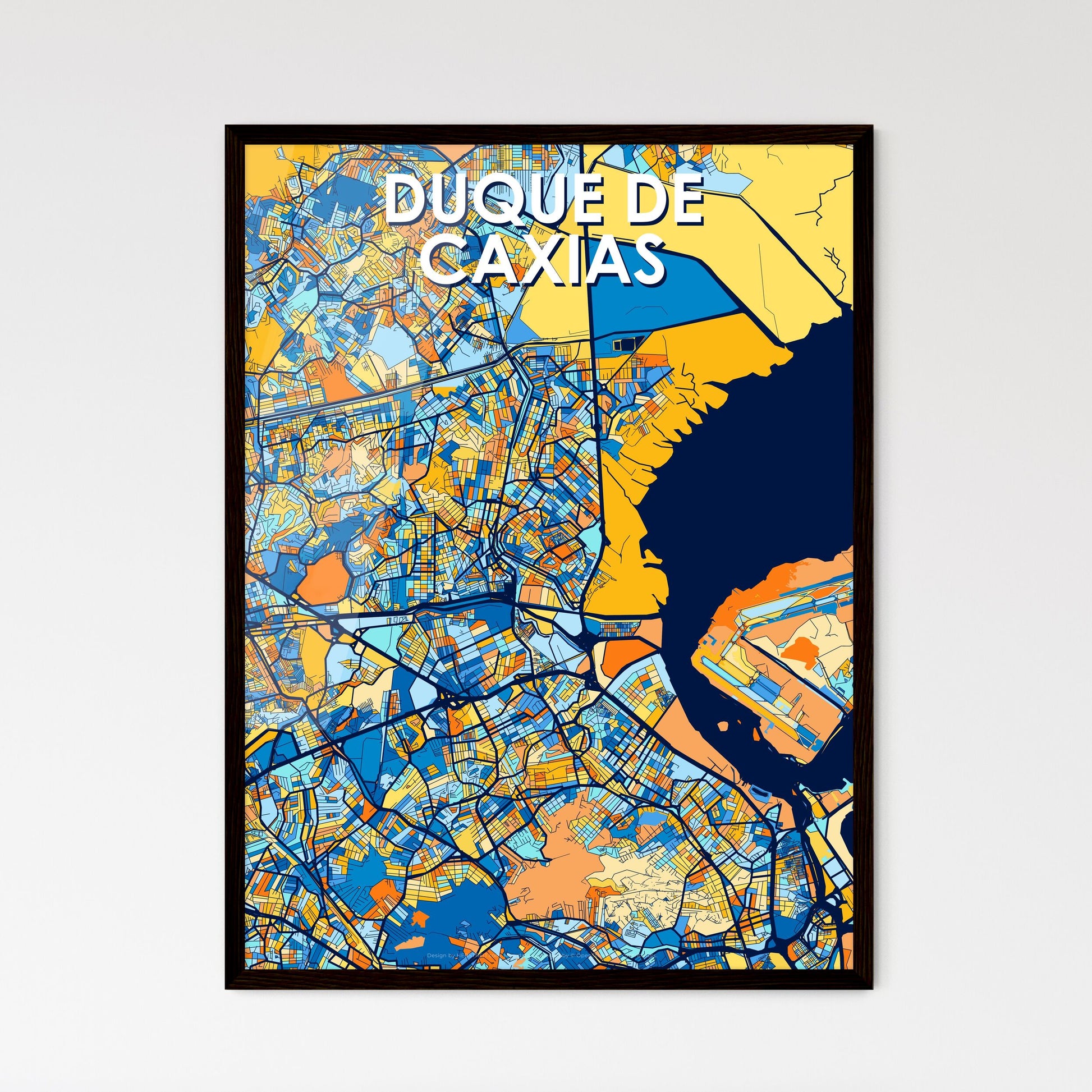 DUQUE DE CAXIAS BRAZIL Vibrant Colorful Art Map Poster Blue Orange