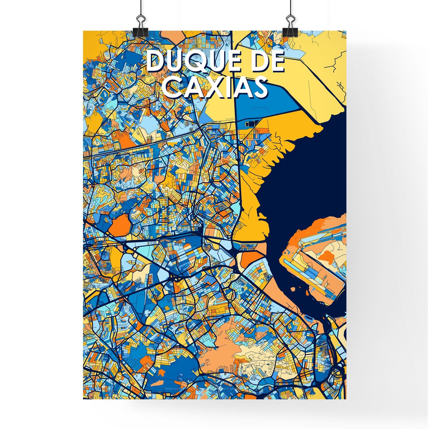 DUQUE DE CAXIAS BRAZIL Vibrant Colorful Art Map Poster Blue Orange