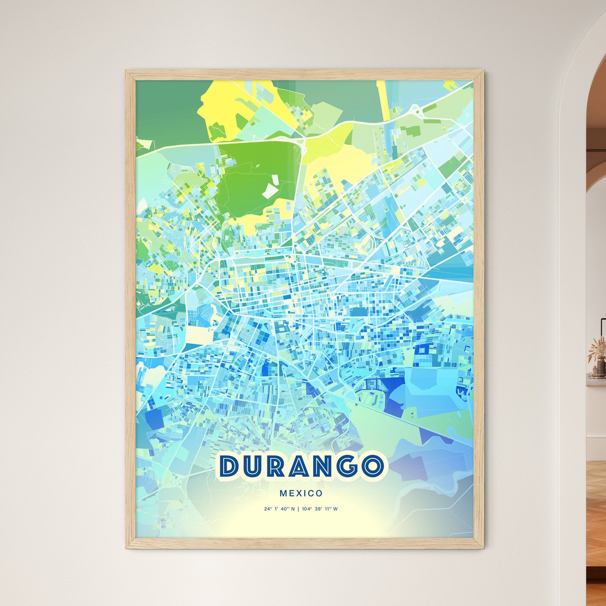 Colorful Durango Mexico Fine Art Map Cool Blue