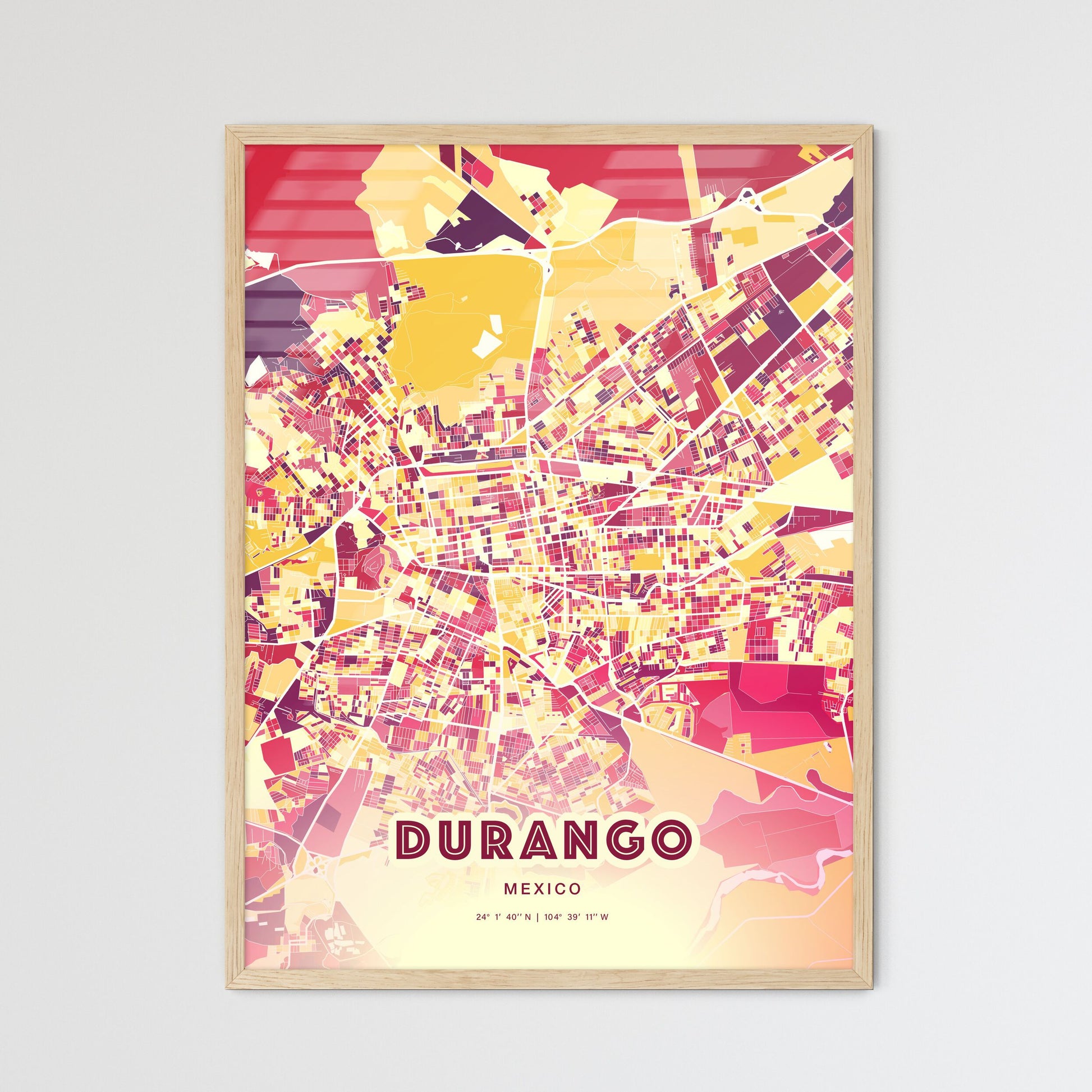 Colorful Durango Mexico Fine Art Map Hot Red