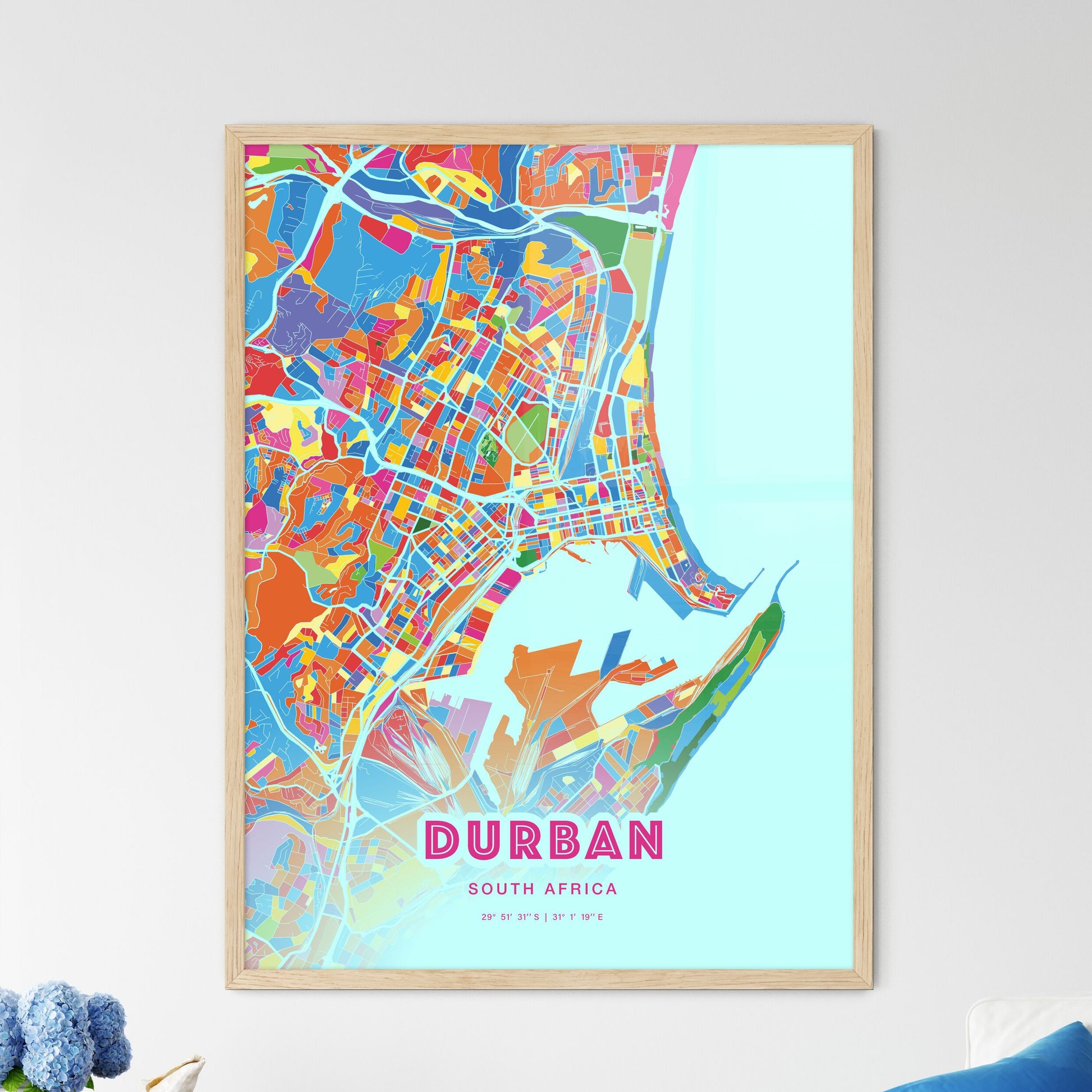 Colorful Durban South Africa Fine Art Map Crazy Colors
