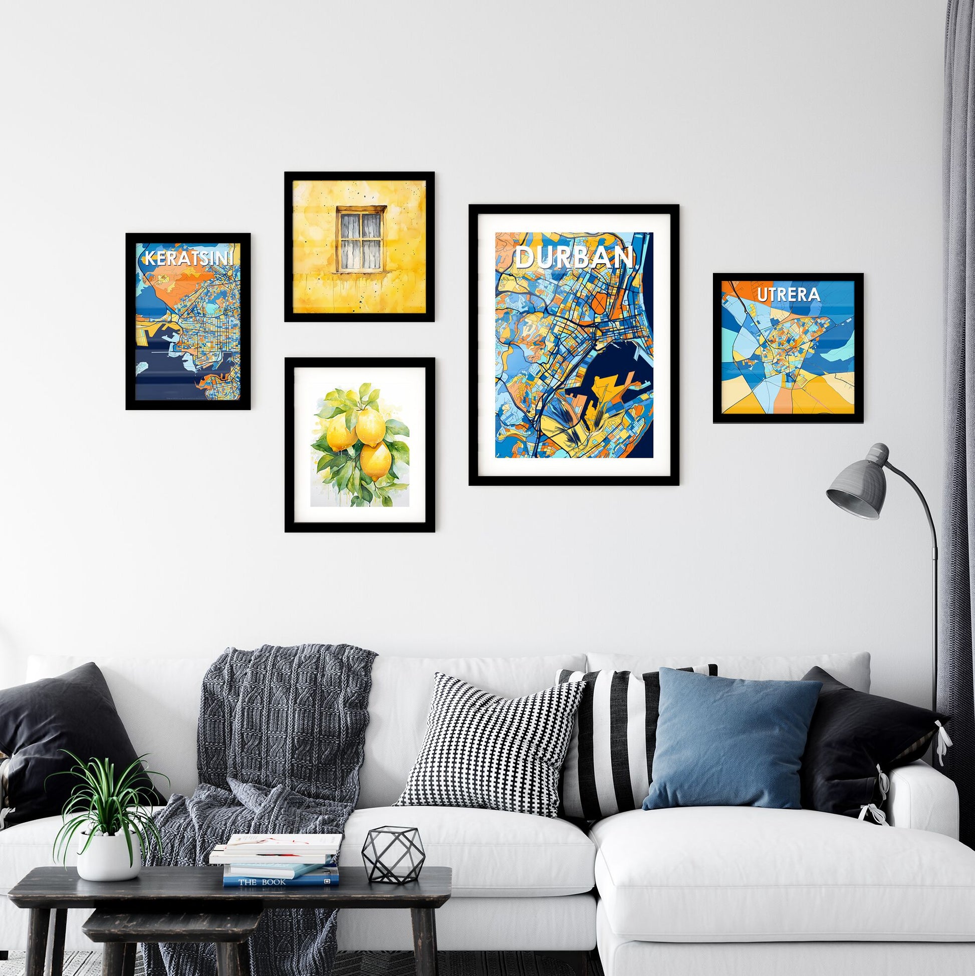 DURBAN SOUTH AFRICA Vibrant Colorful Art Map Poster Blue Orange