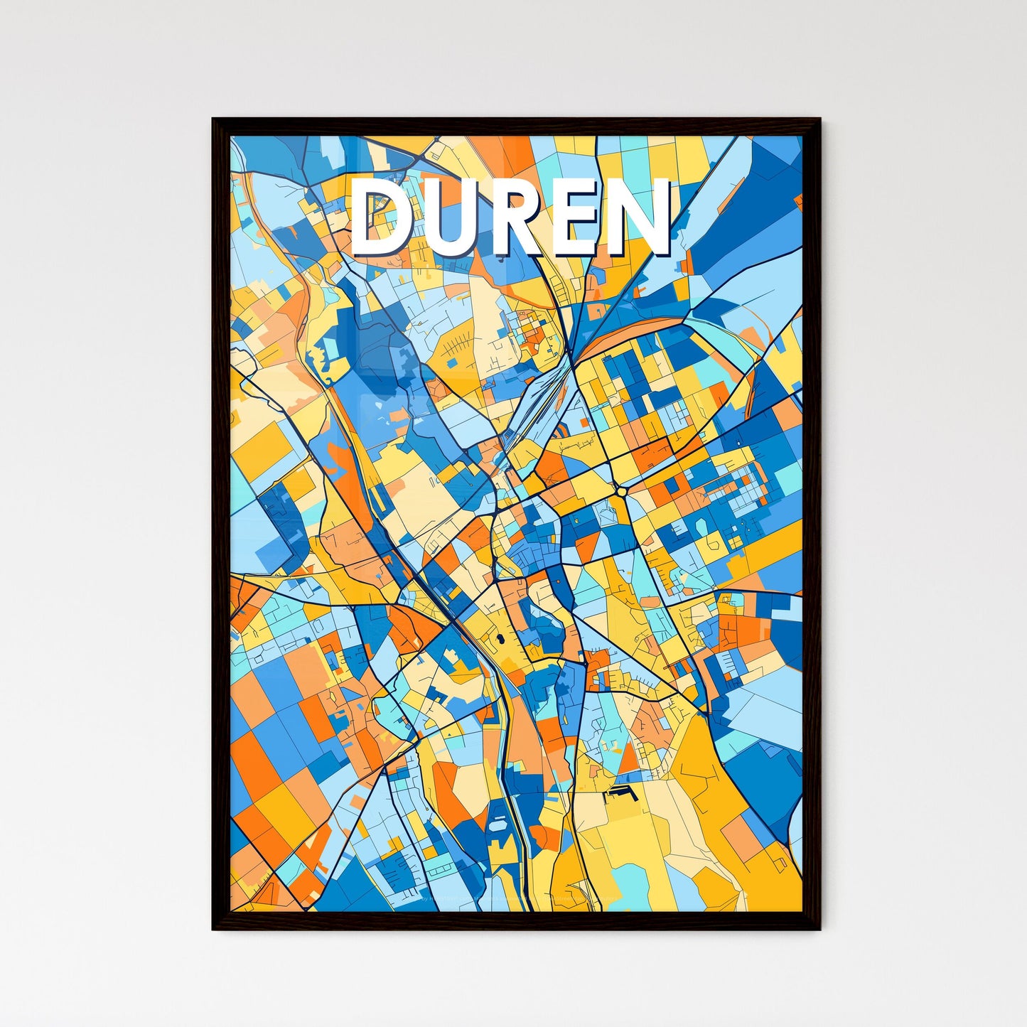 DUREN GERMANY Vibrant Colorful Art Map Poster Blue Orange