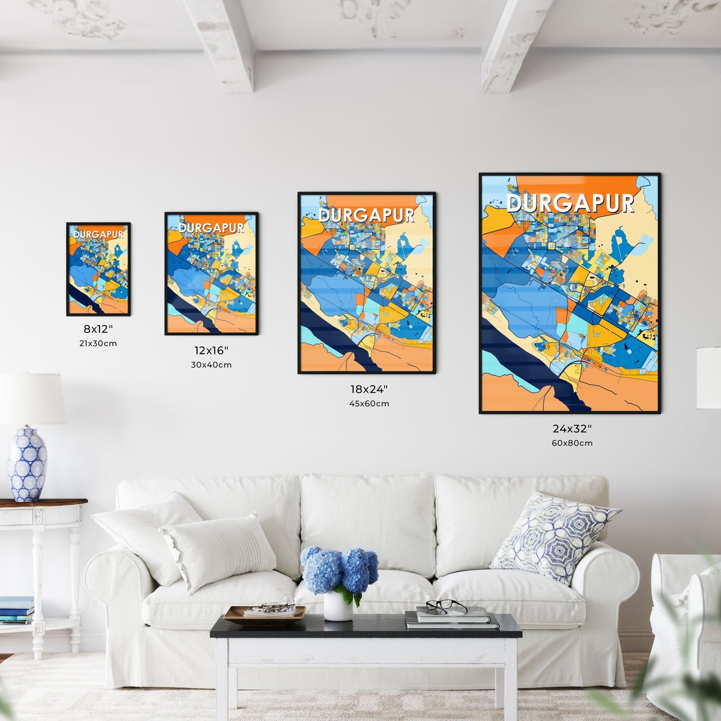 DURGAPUR INDIA Vibrant Colorful Art Map Poster Blue Orange