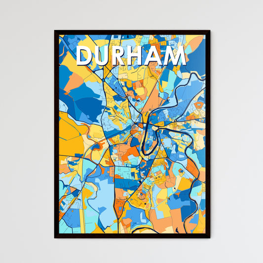 DURHAM ENGLAND Vibrant Colorful Art Map Poster Blue Orange