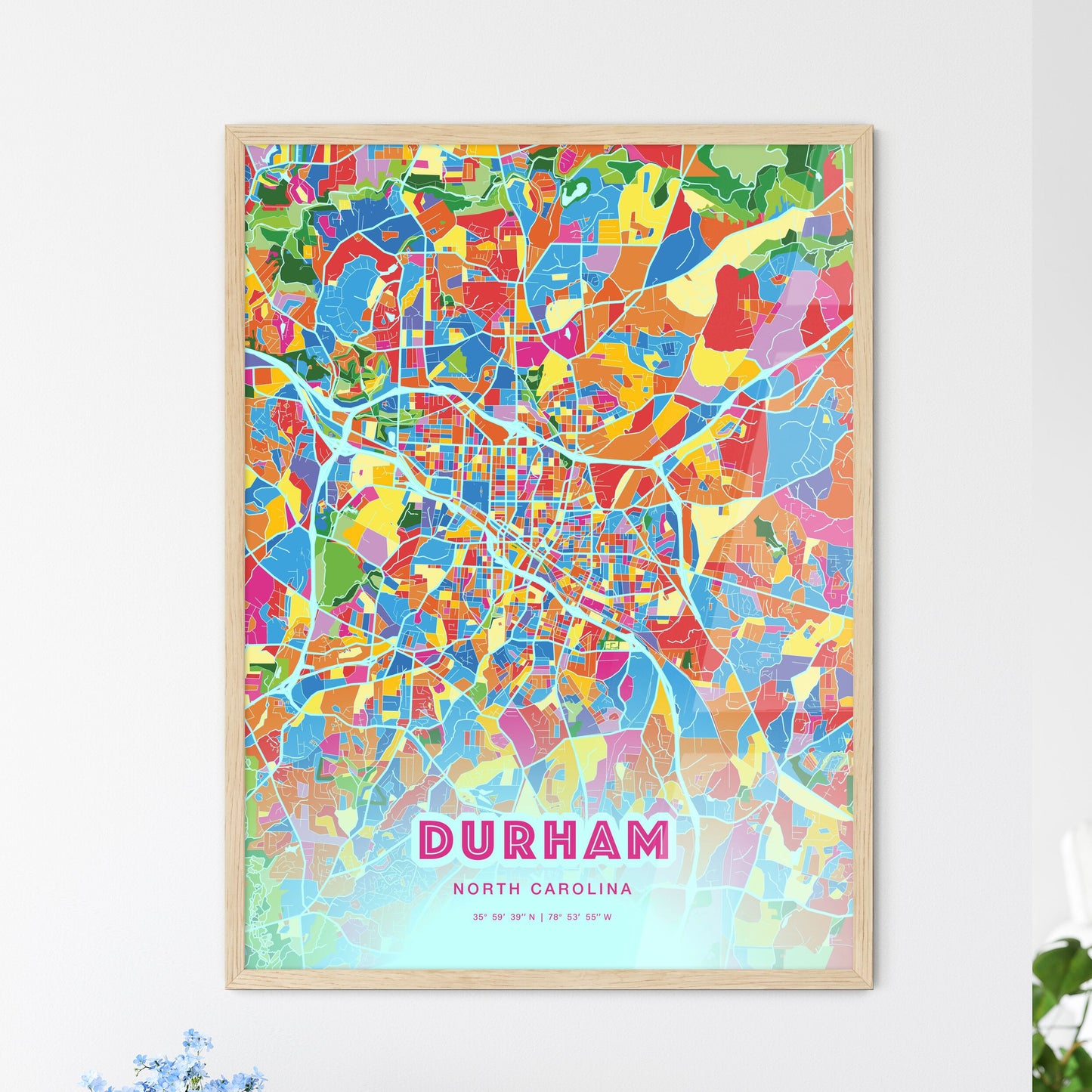 Colorful Durham North Carolina Fine Art Map Crazy Colors