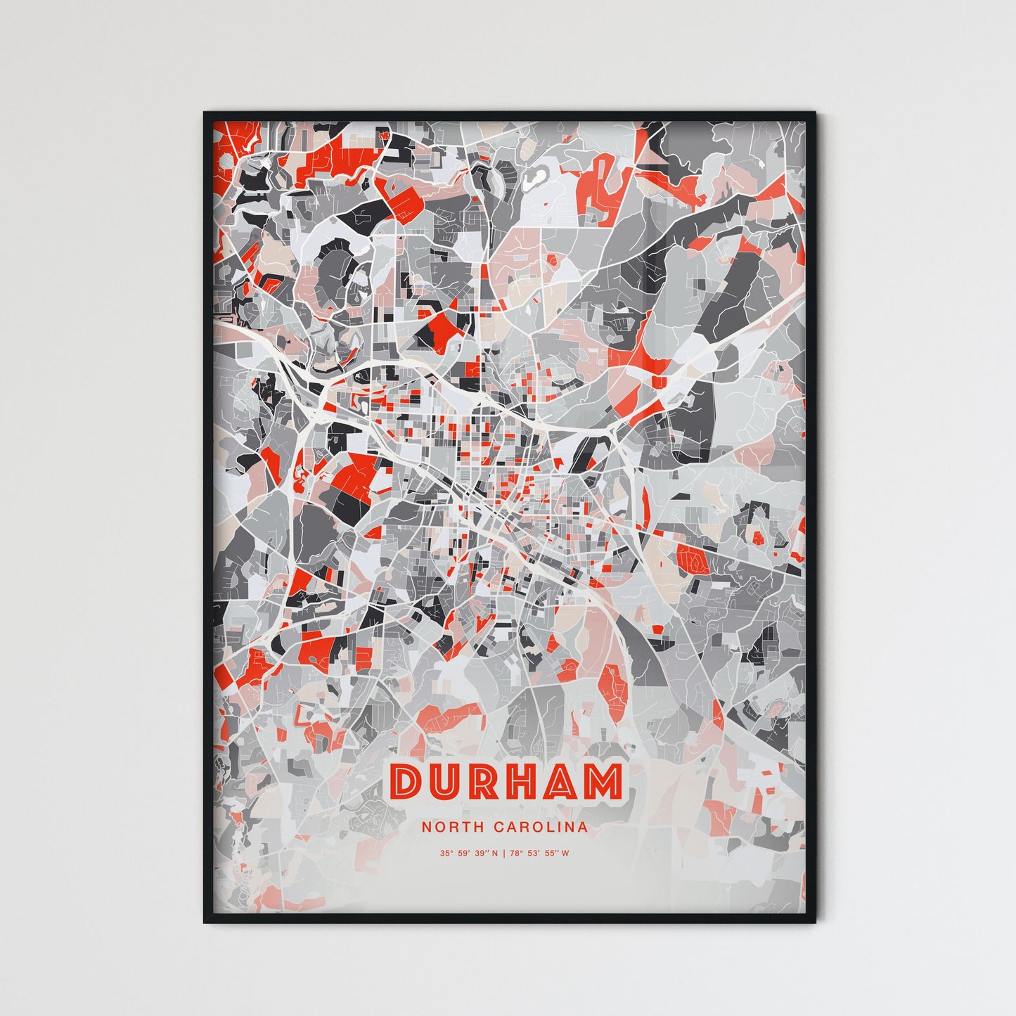 Colorful Durham North Carolina Fine Art Map Modern Expressive