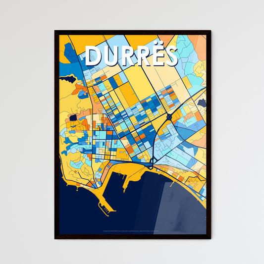 DURRËS ALBANIA Vibrant Colorful Art Map Poster Blue Orange