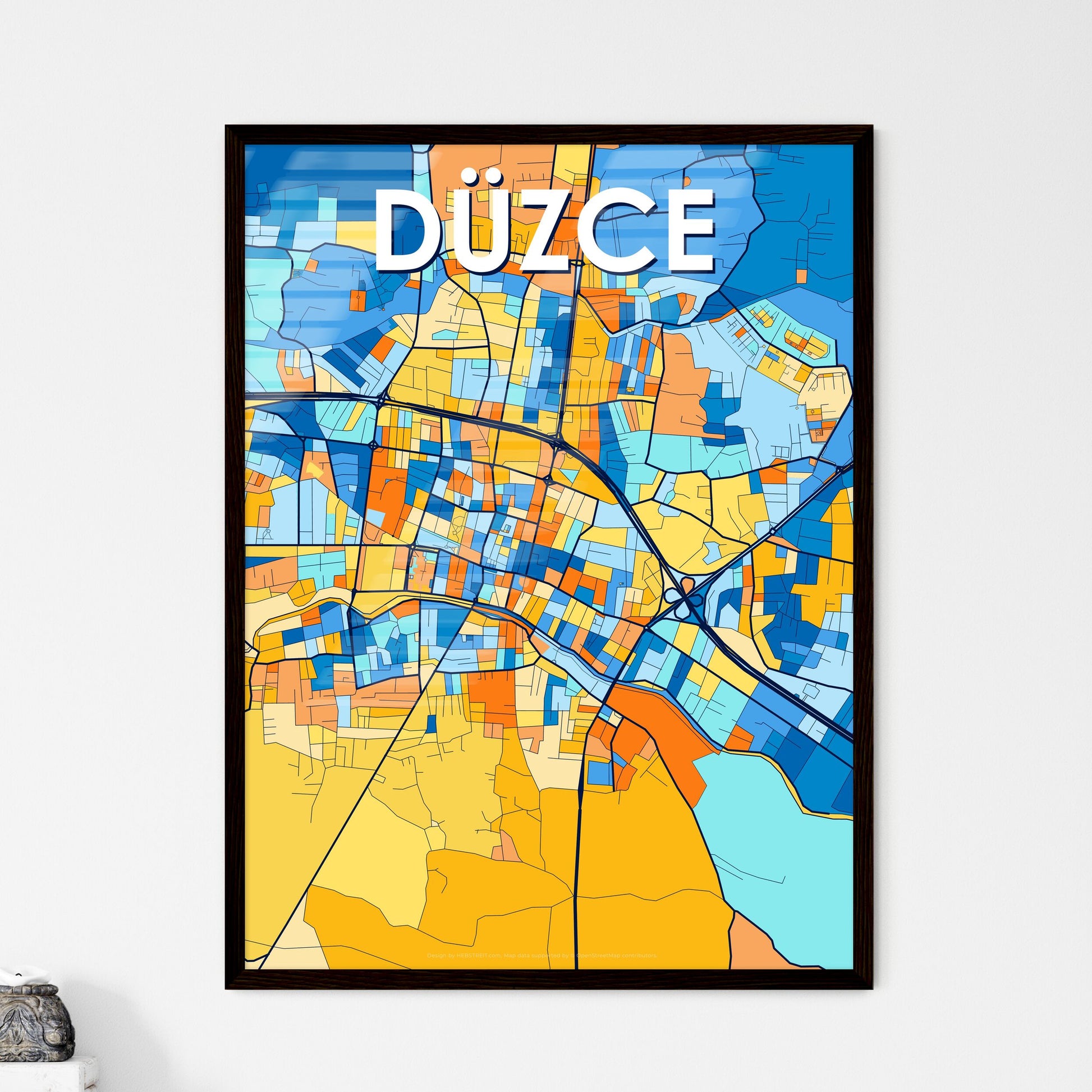 DÜZCE TURKEY Vibrant Colorful Art Map Poster Blue Orange