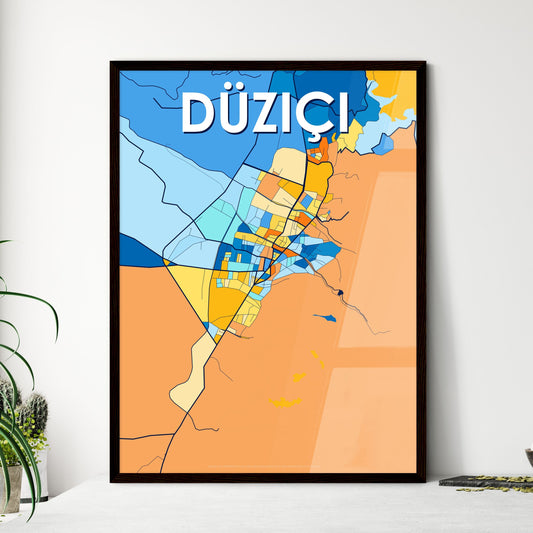 DÜZIÇI TURKEY Vibrant Colorful Art Map Poster Blue Orange