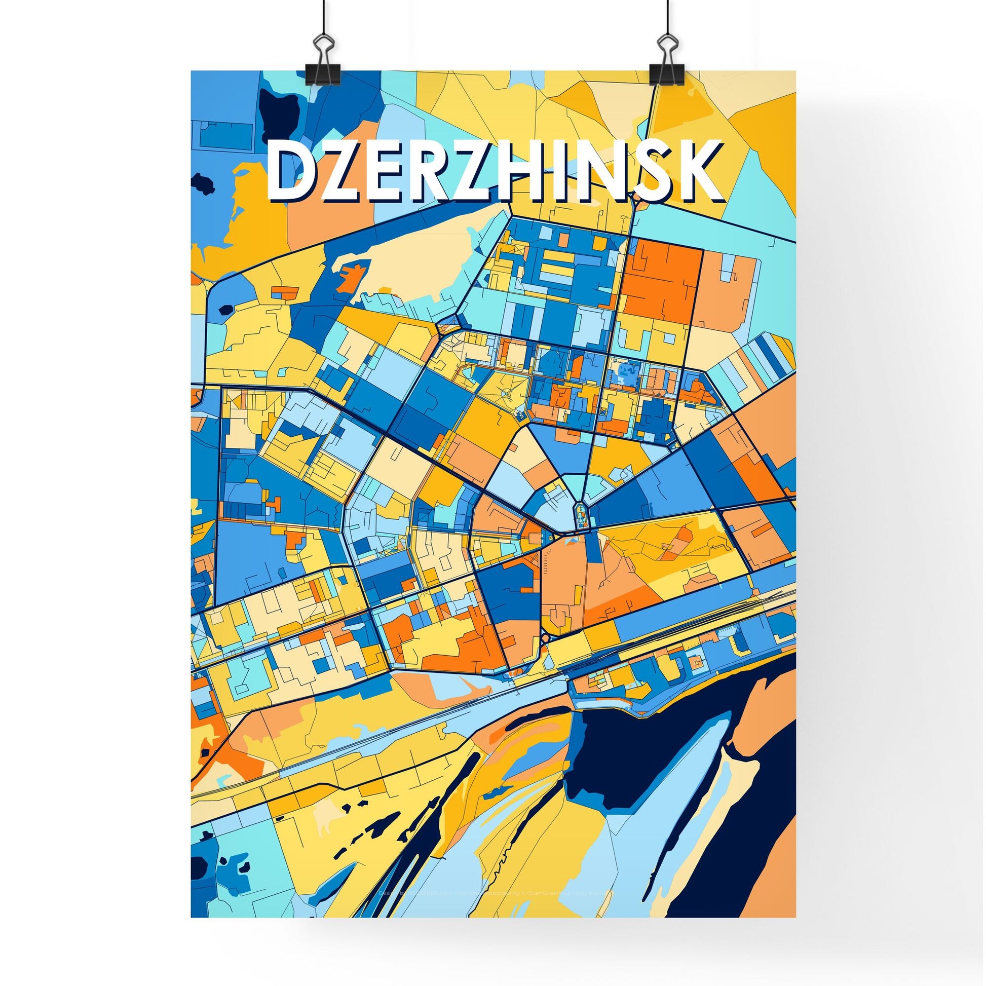 DZERZHINSK RUSSIA Vibrant Colorful Art Map Poster Blue Orange