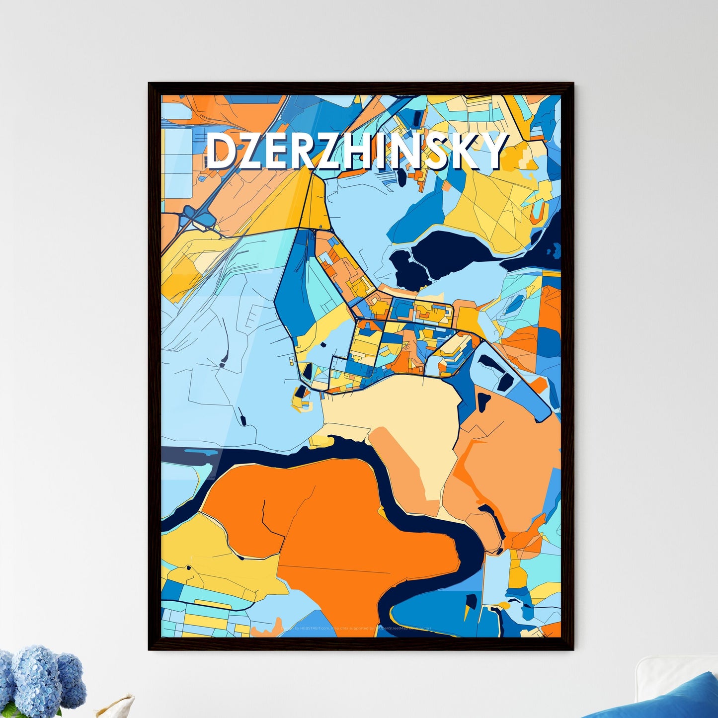 DZERZHINSKY RUSSIA Vibrant Colorful Art Map Poster Blue Orange