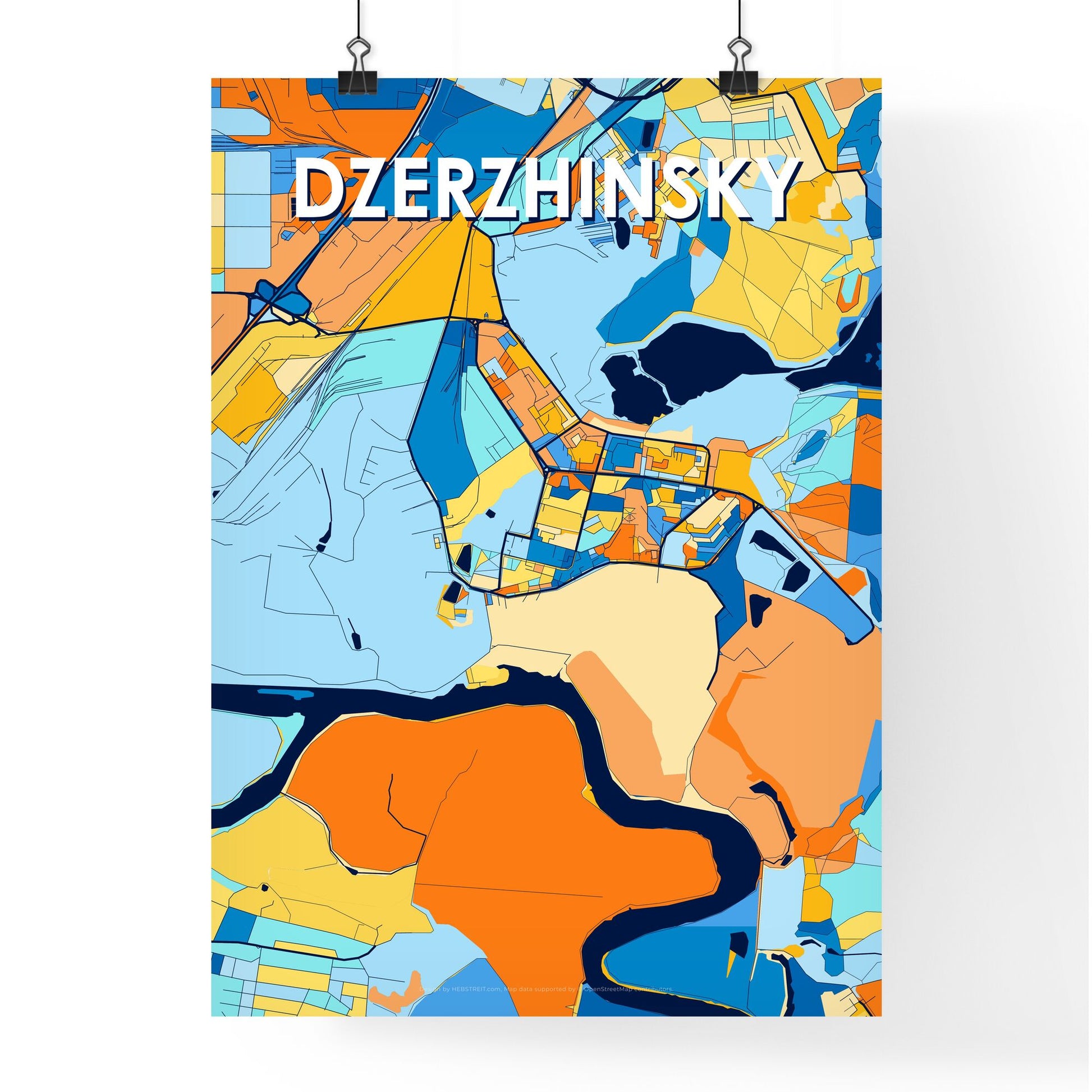 DZERZHINSKY RUSSIA Vibrant Colorful Art Map Poster Blue Orange