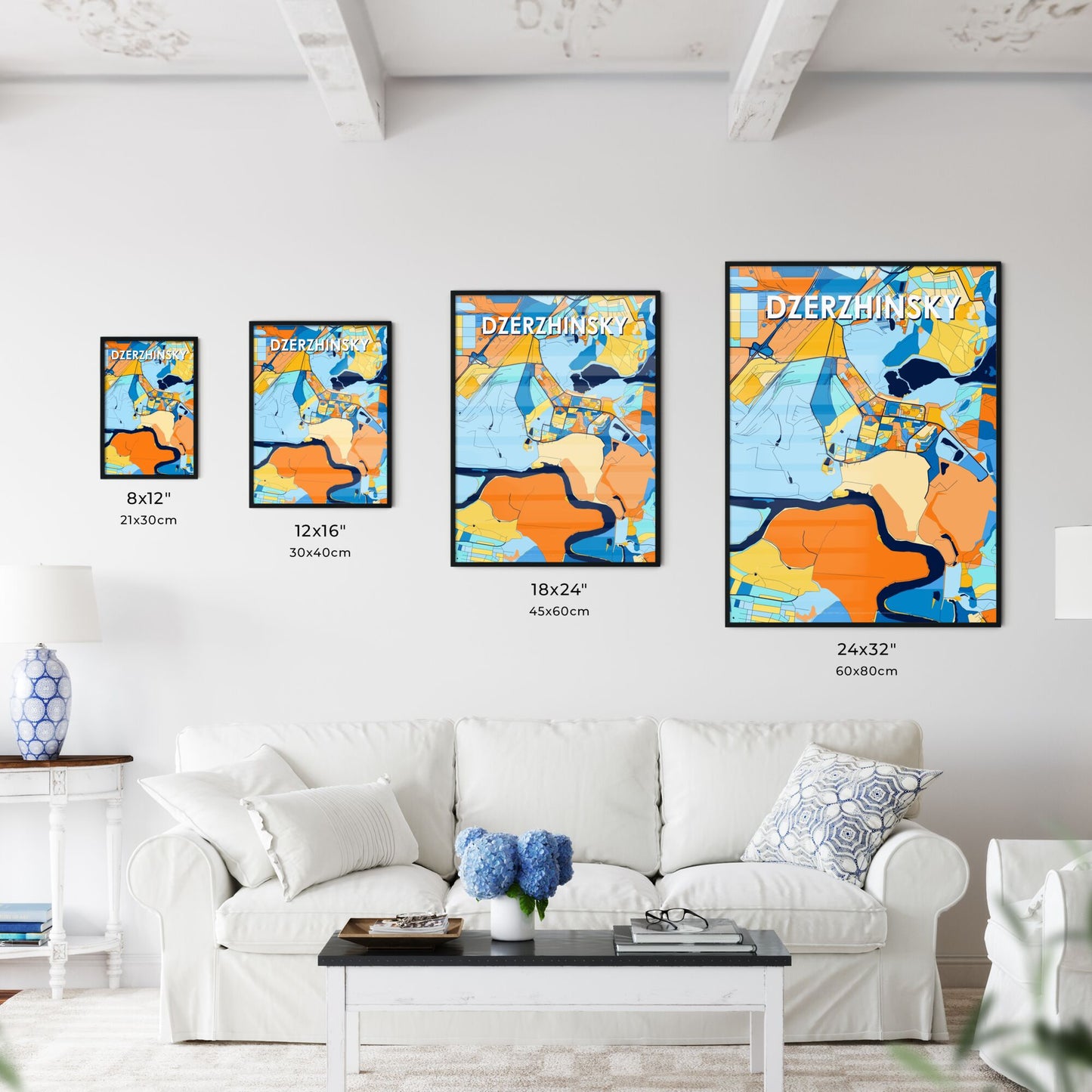 DZERZHINSKY RUSSIA Vibrant Colorful Art Map Poster Blue Orange