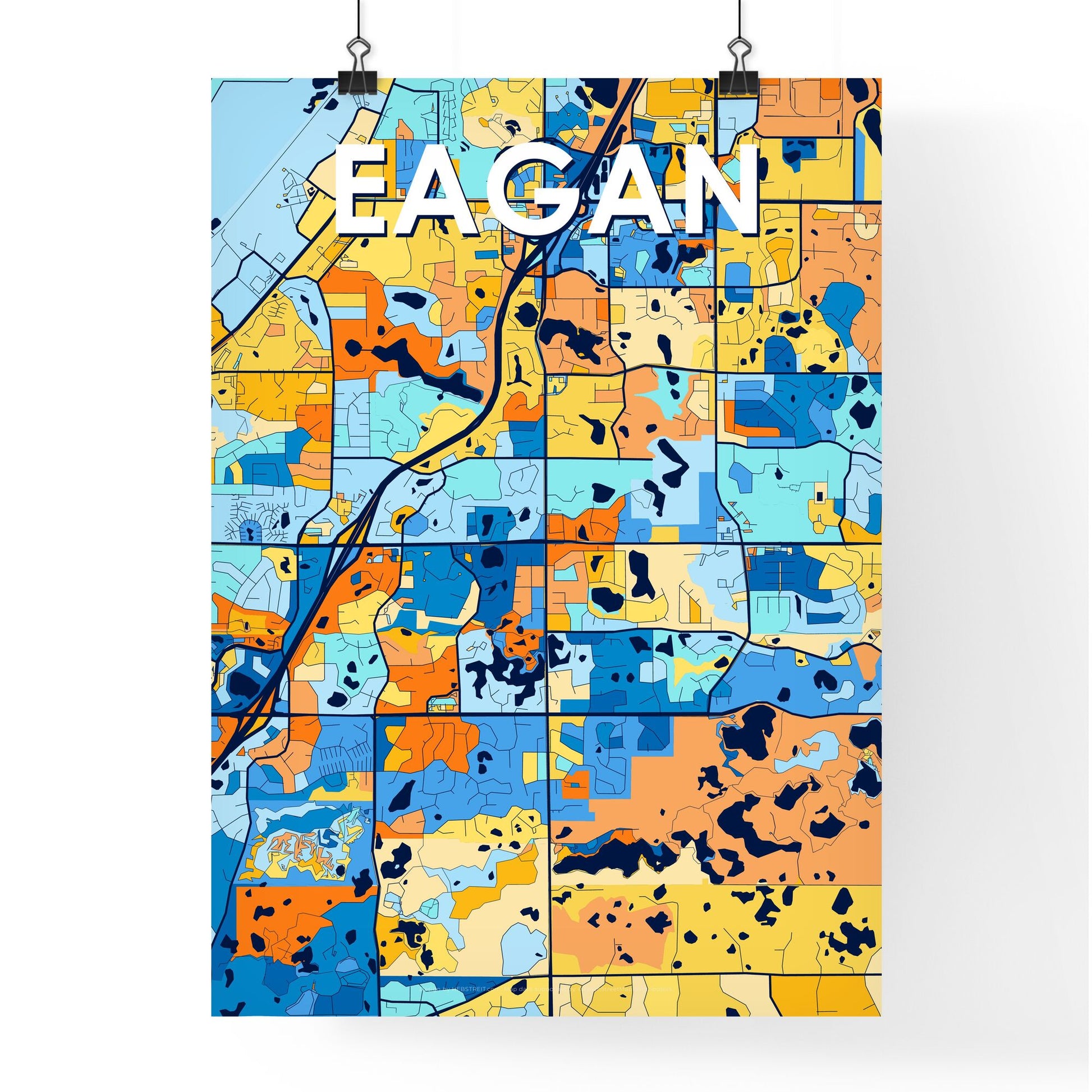 EAGAN MINNESOTA Vibrant Colorful Art Map Poster Blue Orange