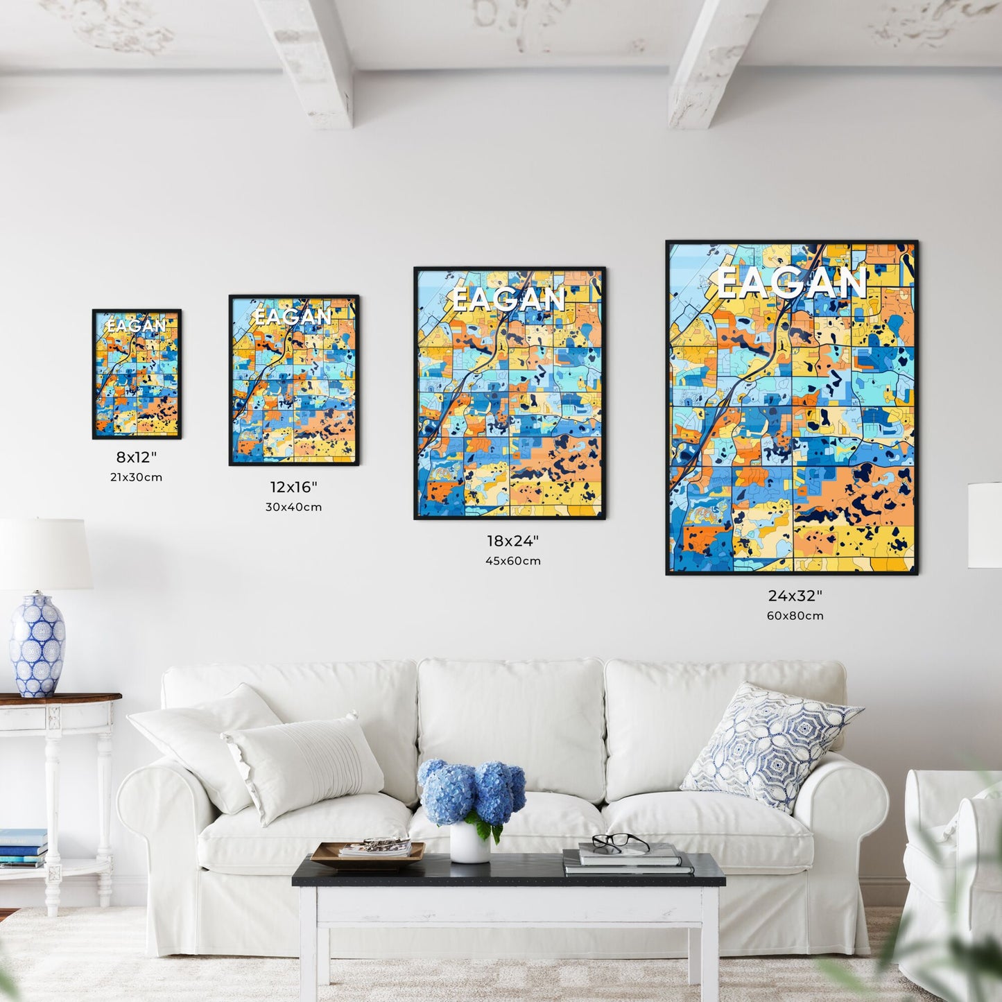 EAGAN MINNESOTA Vibrant Colorful Art Map Poster Blue Orange