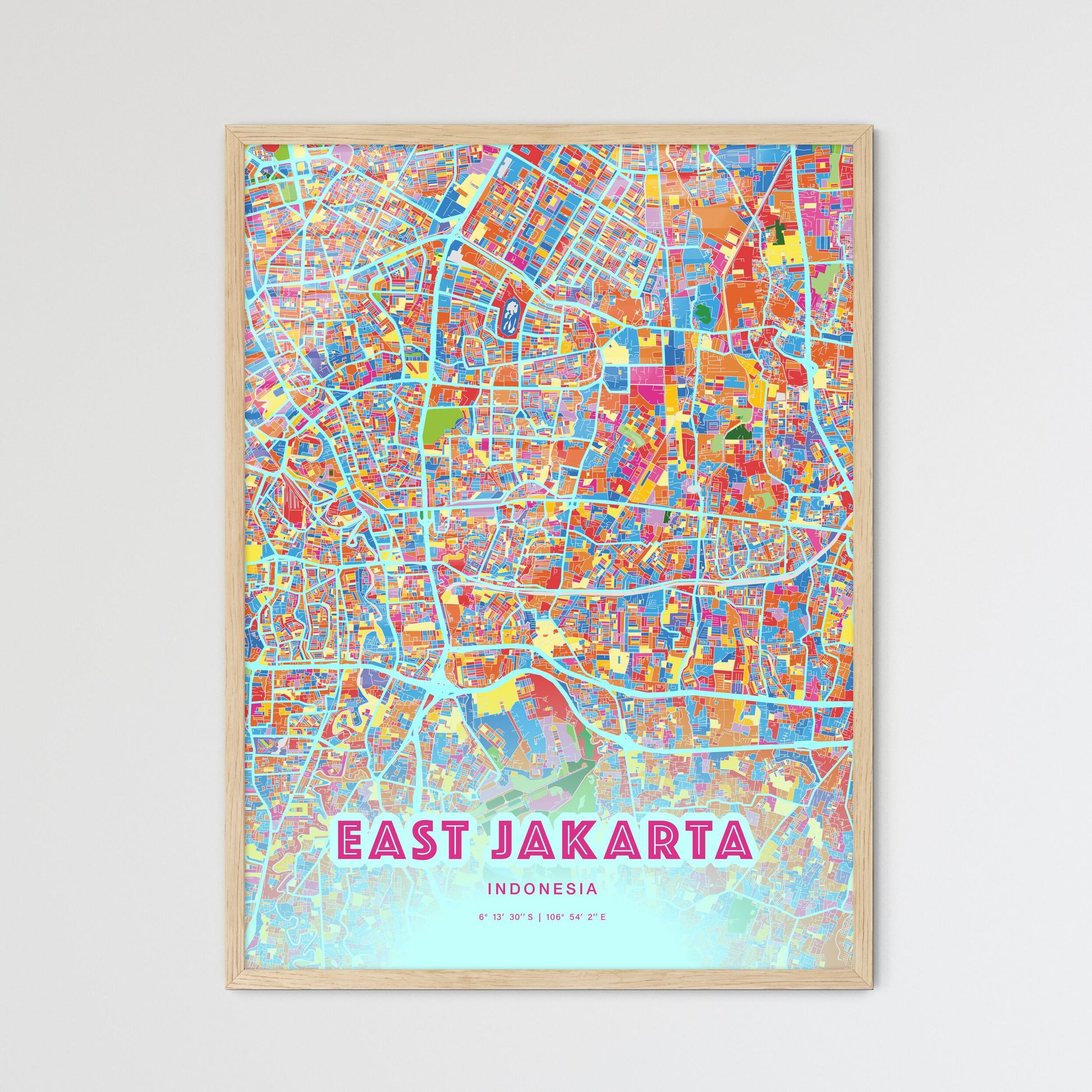 Colorful East Jakarta Indonesia Fine Art Map Crazy Colors