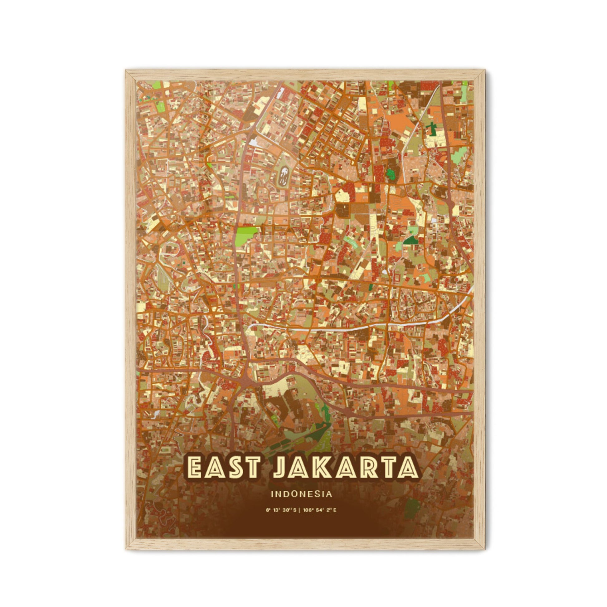 Colorful East Jakarta Indonesia Fine Art Map Farmhouse