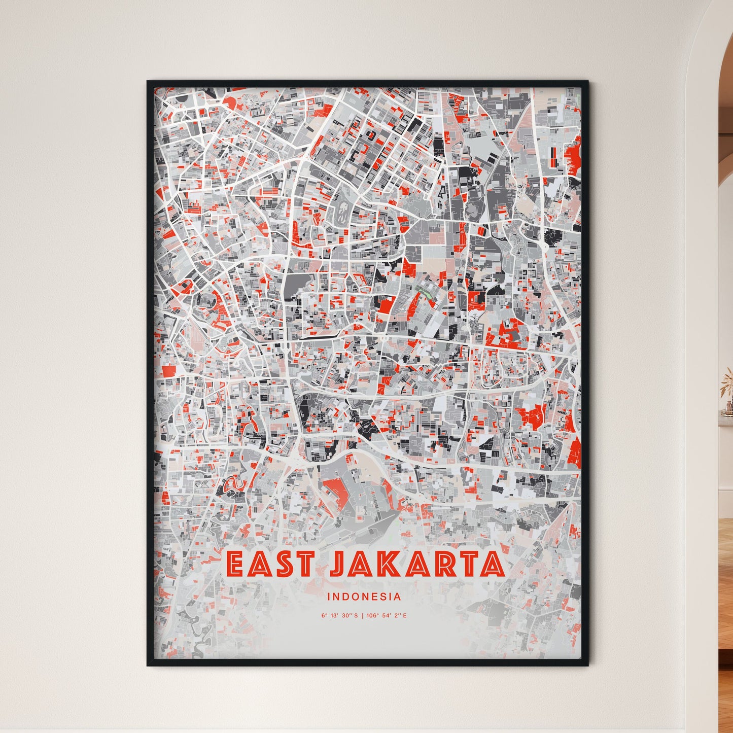 Colorful East Jakarta Indonesia Fine Art Map Modern Expressive