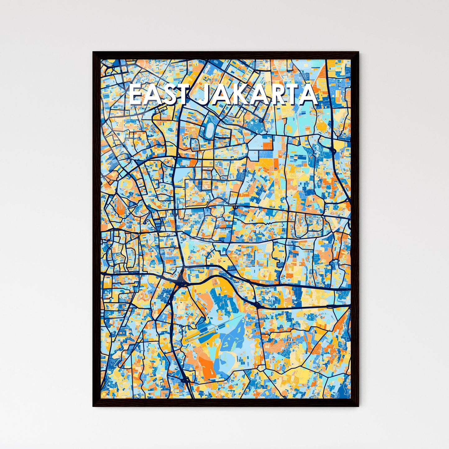 EAST JAKARTA INDONESIA Vibrant Colorful Art Map Poster Blue Orange